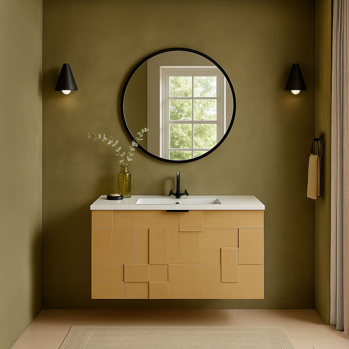 Leonardo - Engineered Stone And Solid Wood 24" Wall Mounted Bathroom Vanity