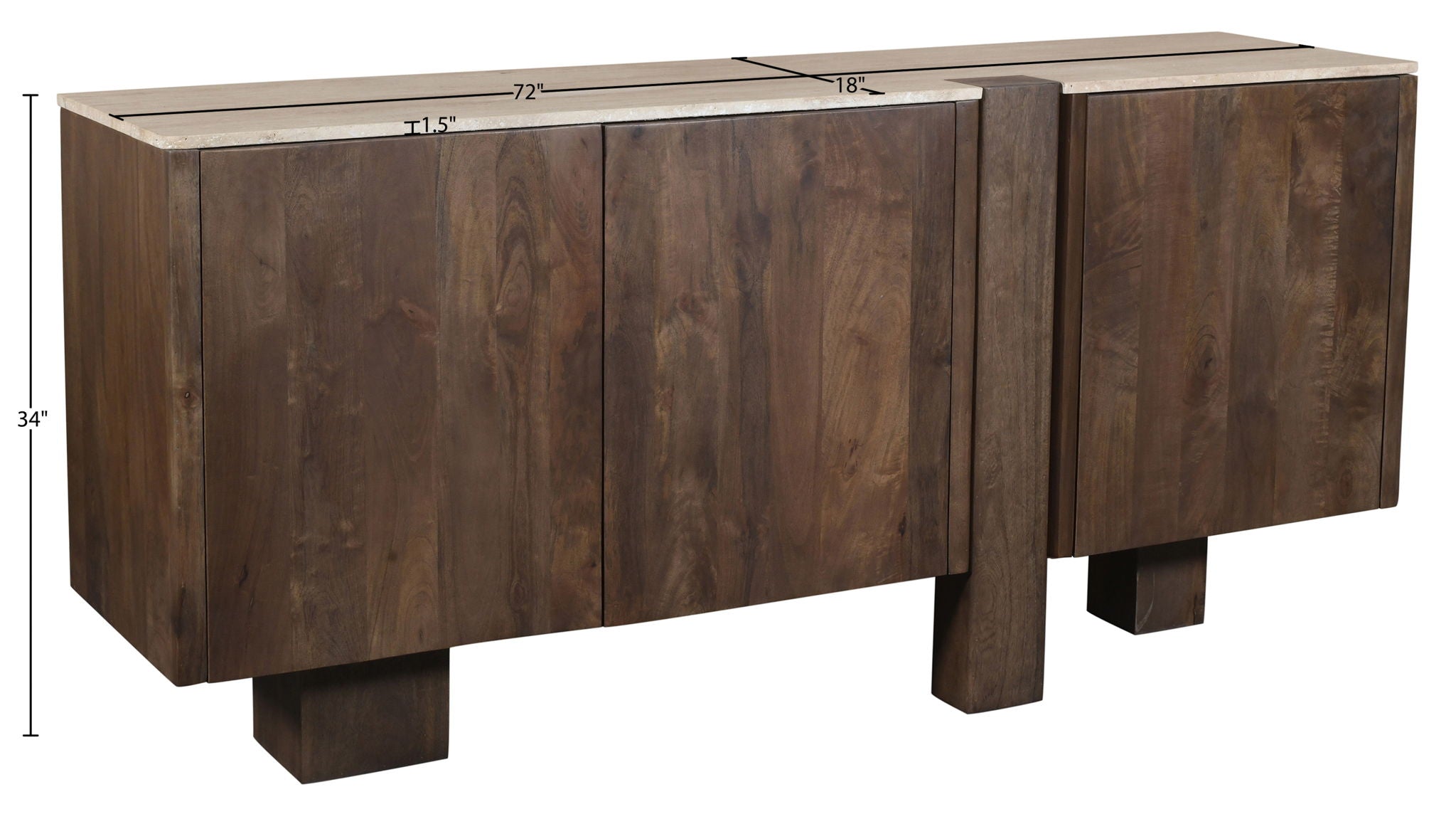 Pietra - Travertine And Mango Wood Sideboard / Buffet - Brown / Beige