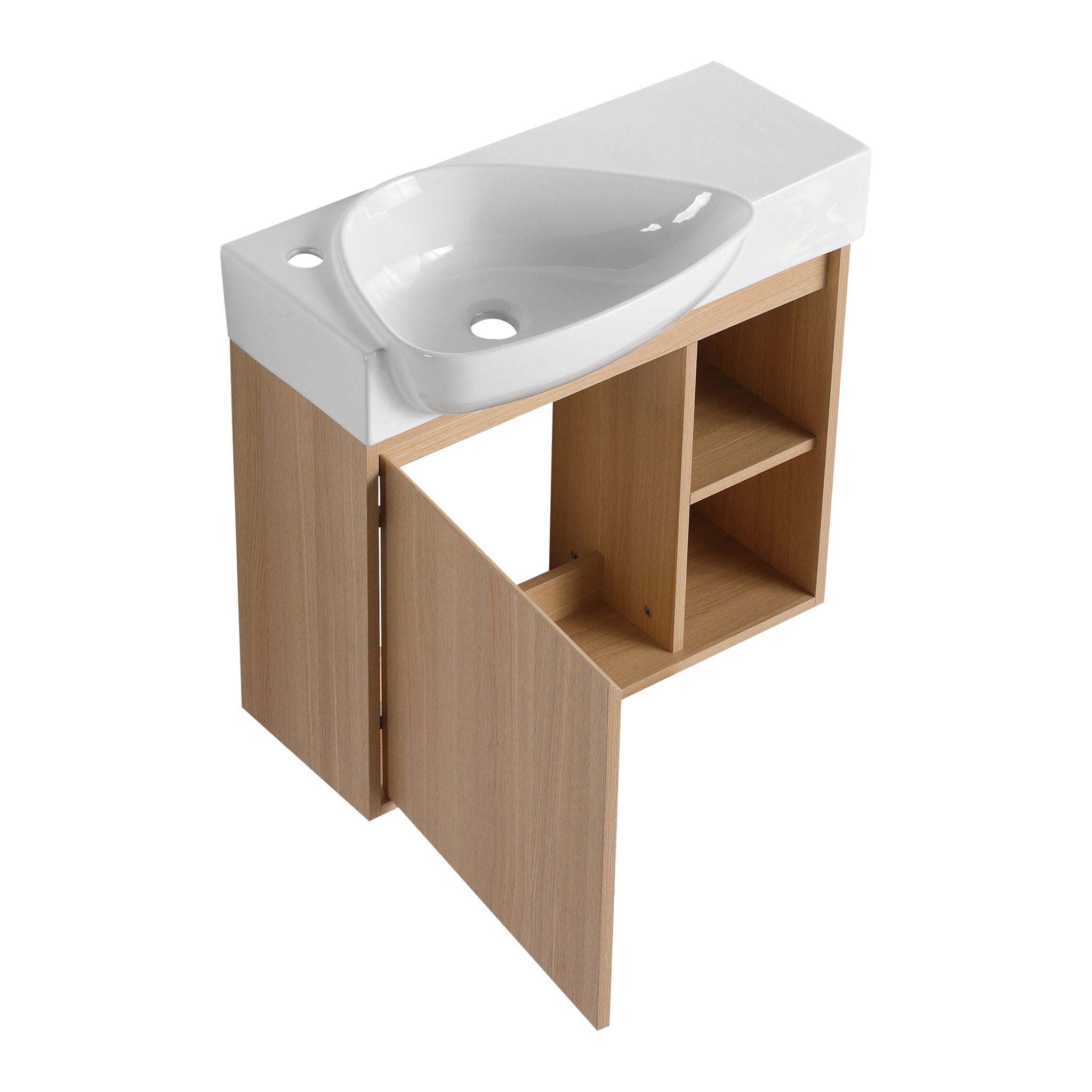 26" Wall Mounted Bathroom Vanity With Sink & Soft Close Door - Oak