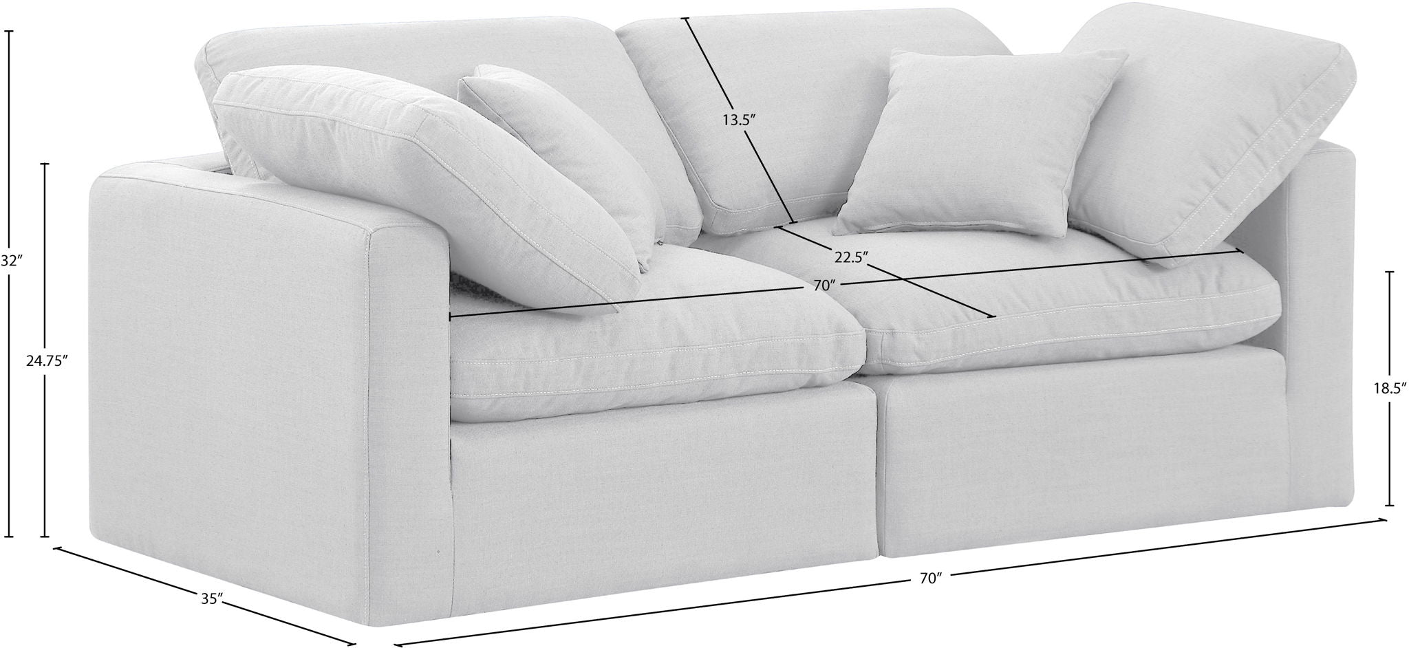 Indulge - Linen 2 Piece Modular Sofa - White