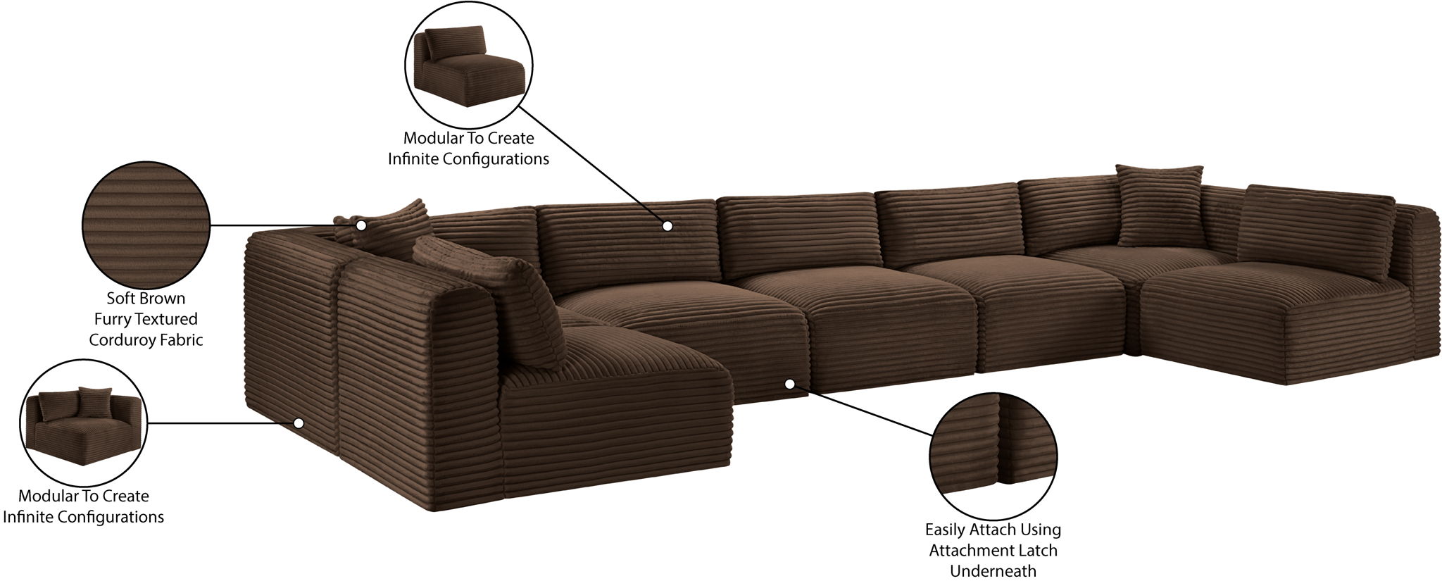 Shaggy - 7 Piece Modular U-Shaped Armless Sectional