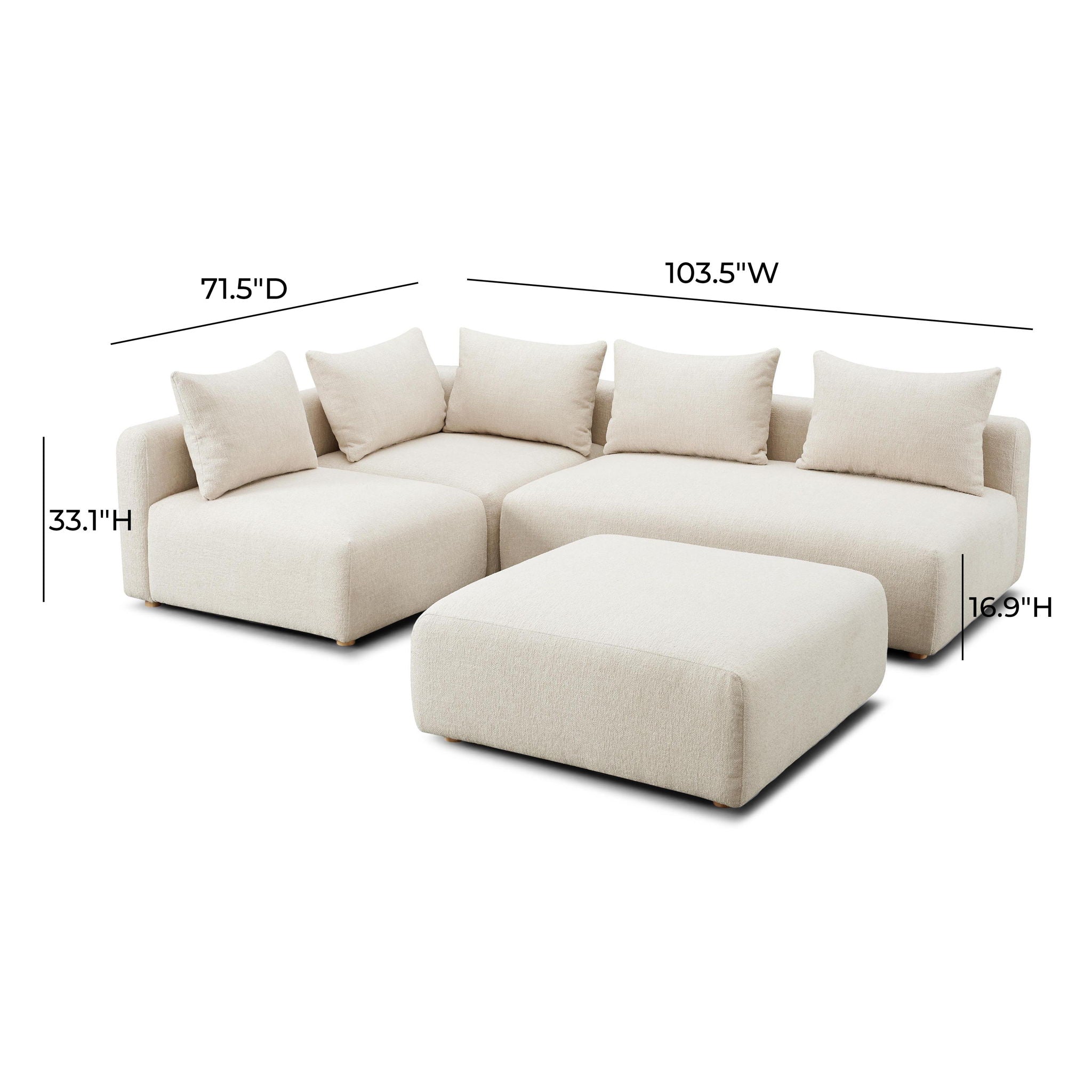 Hangover - 4-Piece Modular Chaise Sectional - Cream