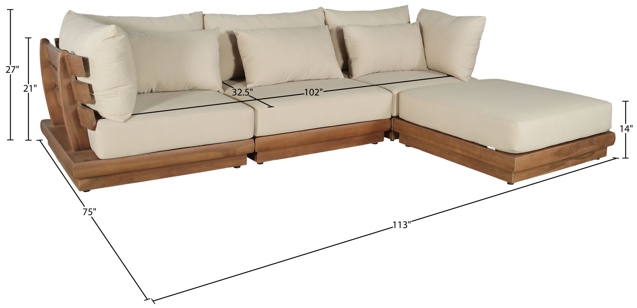 Mirella - 4 Piece Water Resistant Fabric Outdoor Patio Modular Sectional