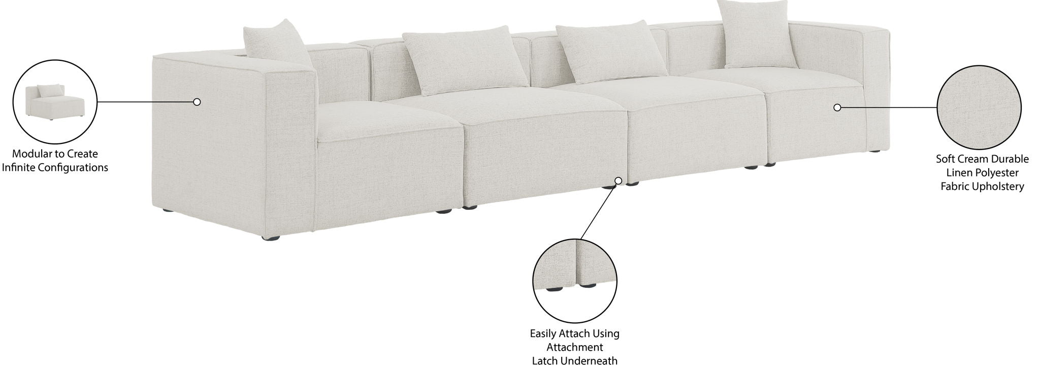 Cube - Linen Modular 4 Seat Sofa