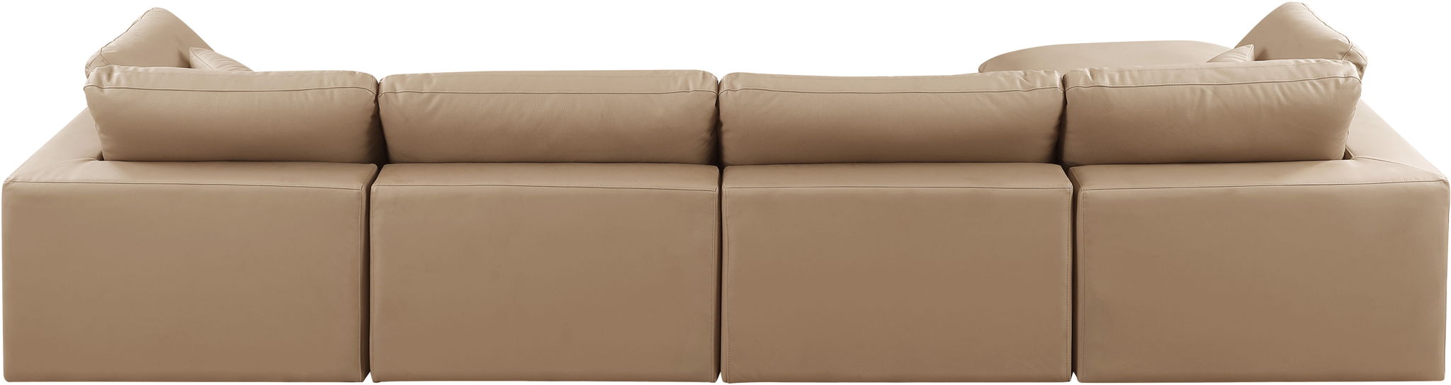 Comfy - 5 Piece Faux Leather Modular Sectional With Chaise - Tan