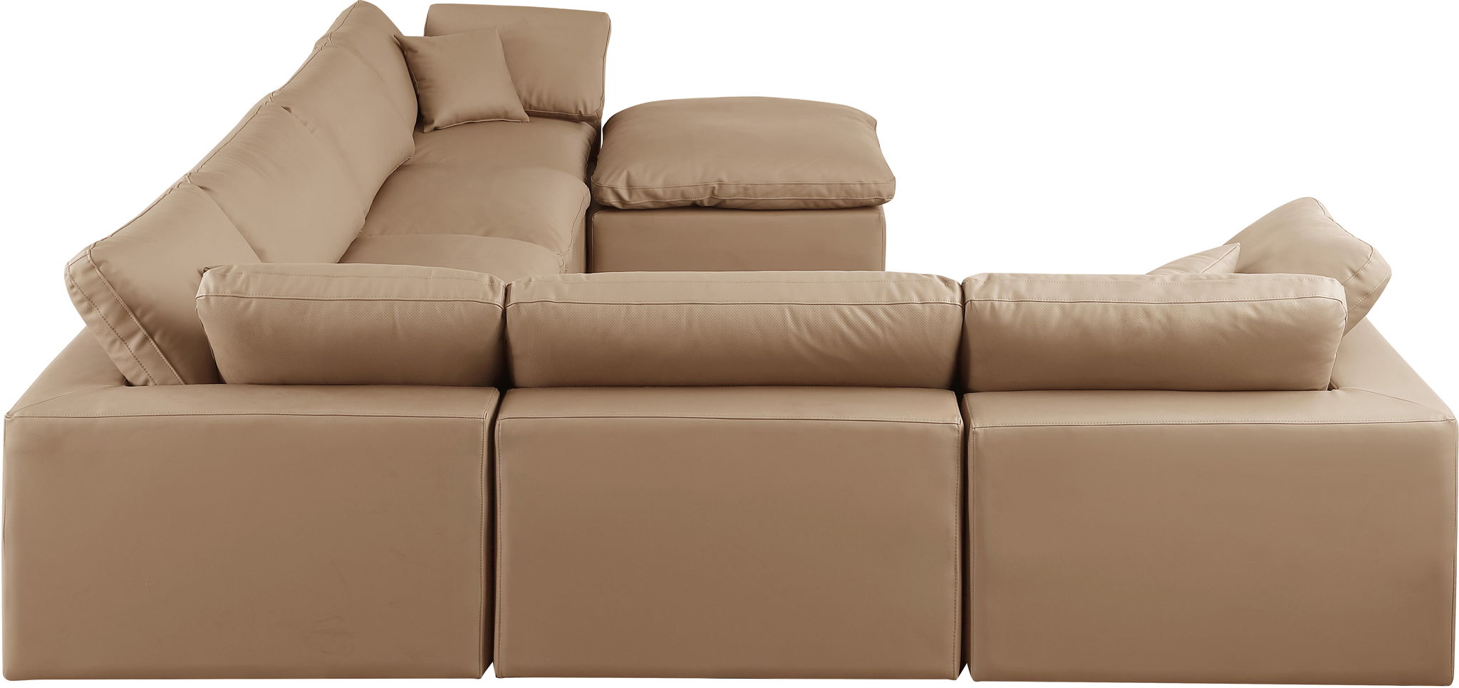 Comfy - 7 Piece Faux Leather Modular Sectional With Chaise - Tan
