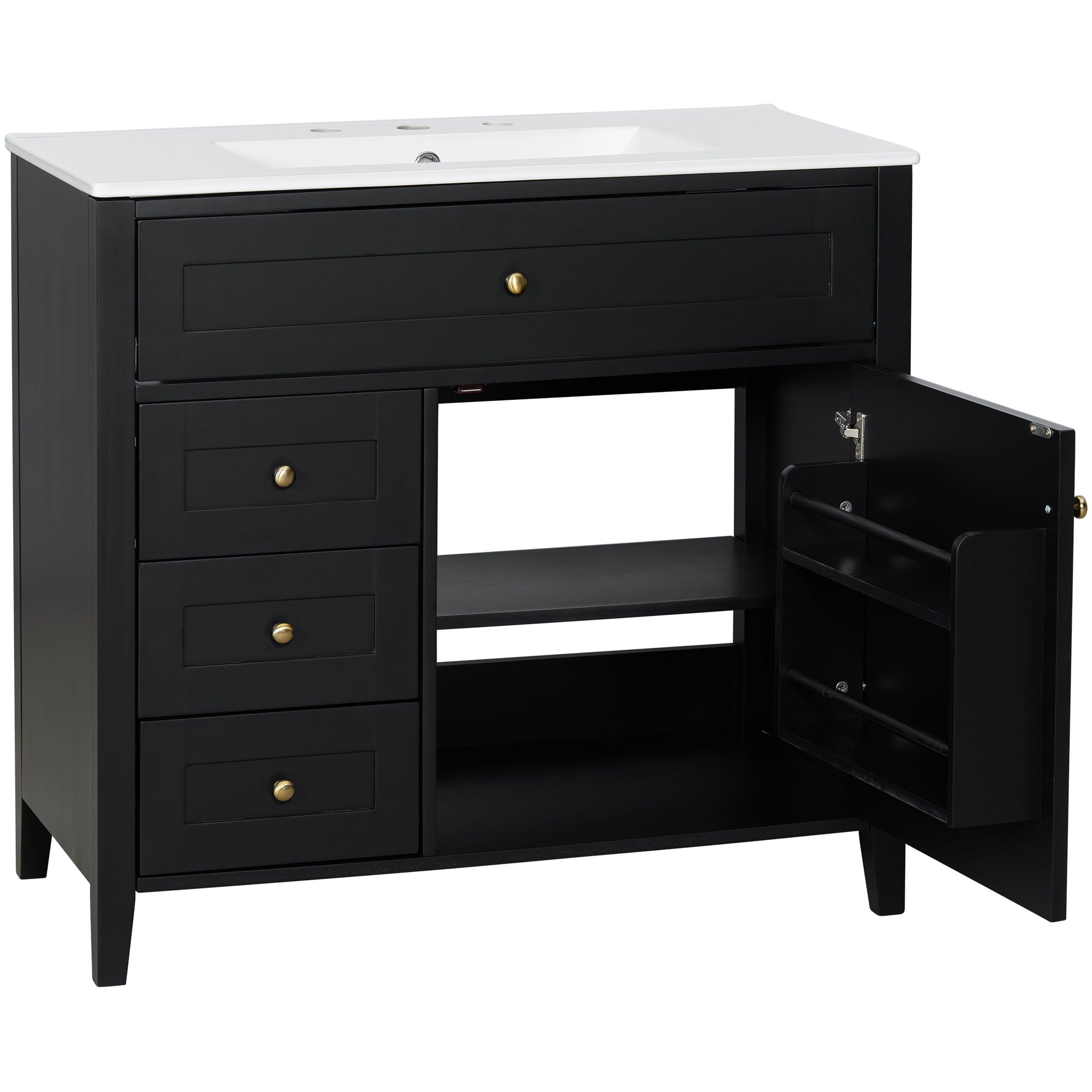 Bathroom Vanity With Sink, 3 Drawers & Cabinet With Adjustable Shelves