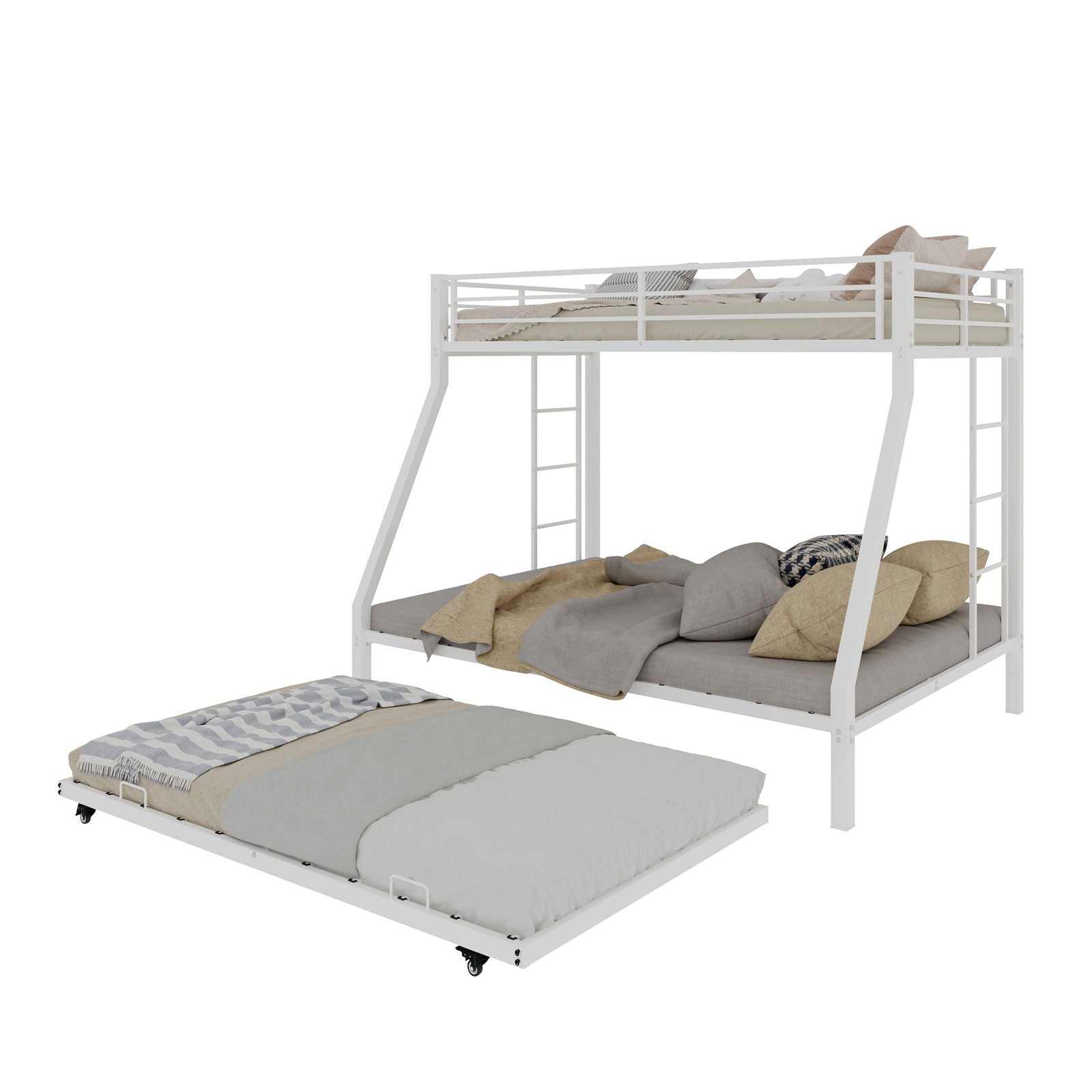 Bunk Bed For Kids, Convertible Frame With Ladders & Guardrail