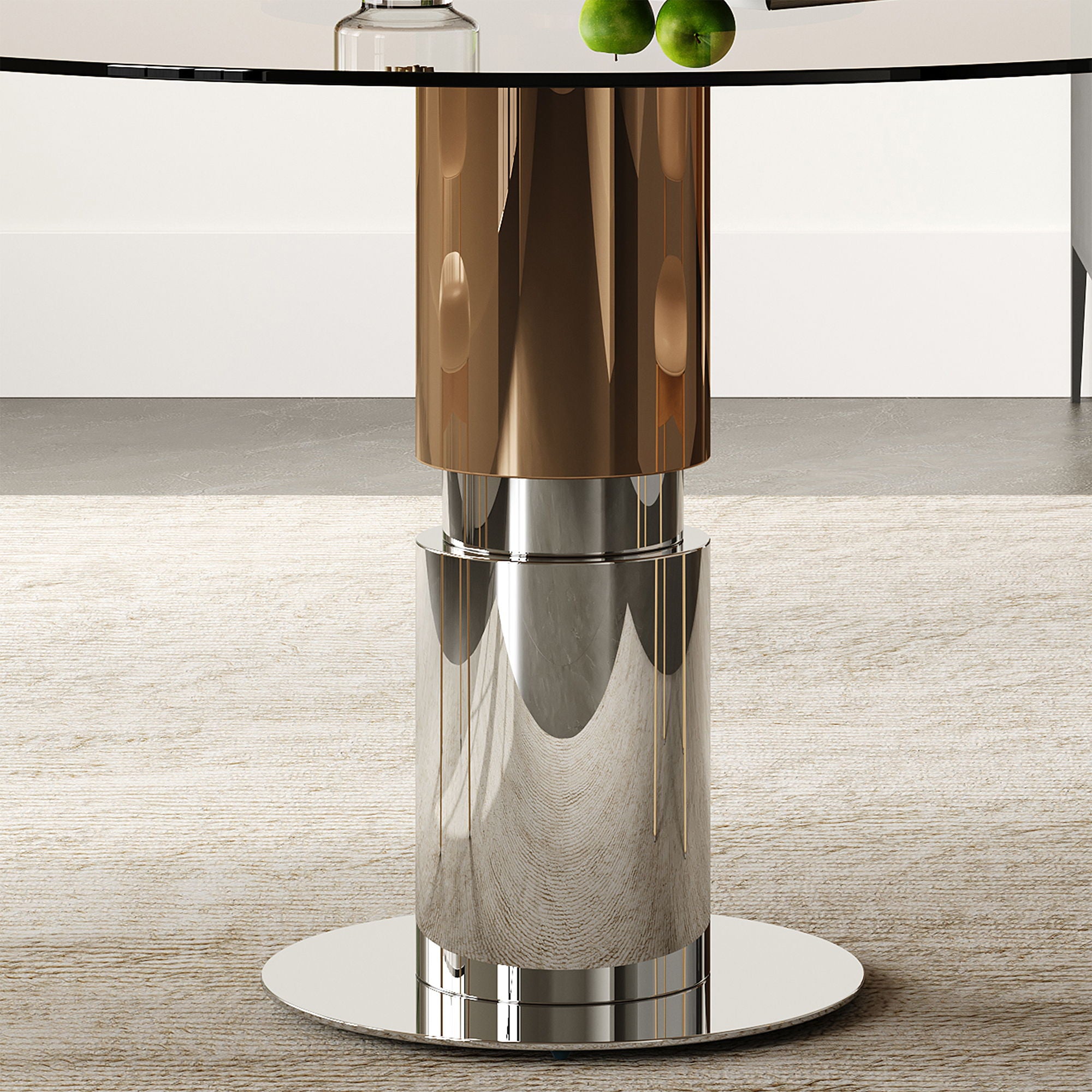Round Dining Table / Tempered Glass Top - Brown