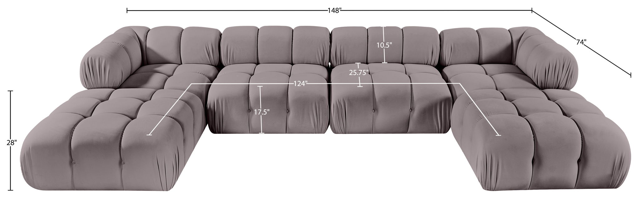 Orin - Velvet 6 Piece Modular Double Chaise Sectional