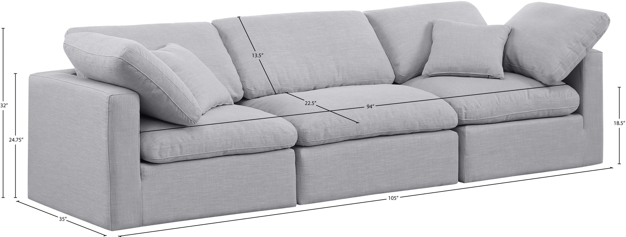 Indulge - Linen 3 Seat Modular Sofa