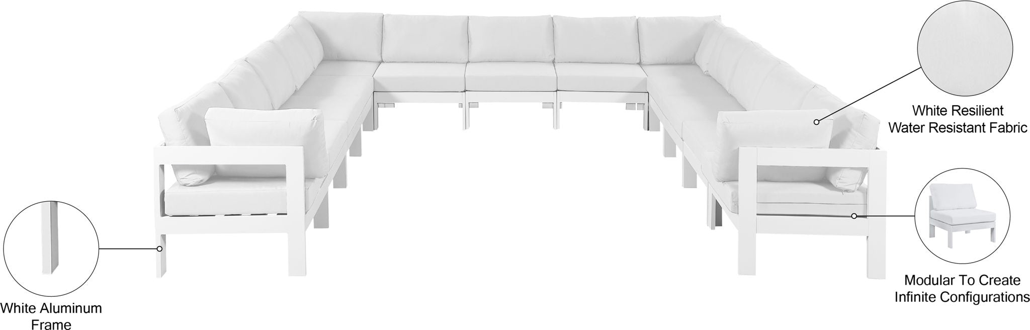 Nizuc - Outdoor Patio 13 Piece Modular Sectional With White Frame