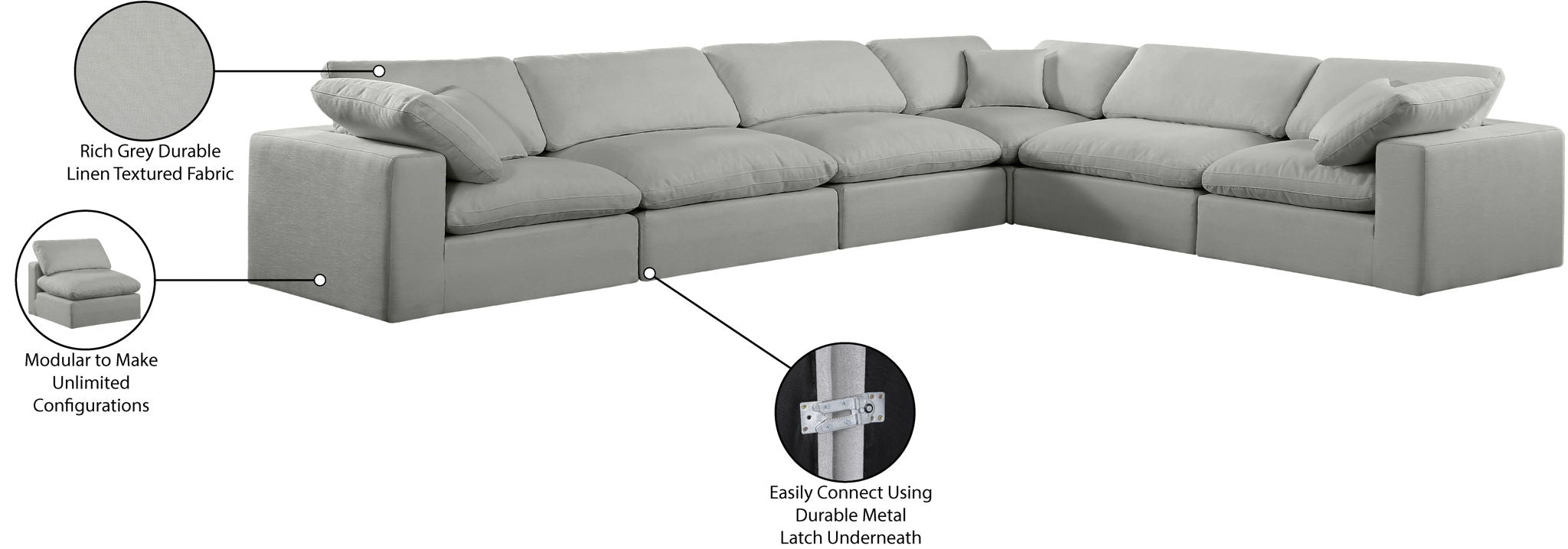 Comfy - 6 Piece Linen Modular Corner Sectional