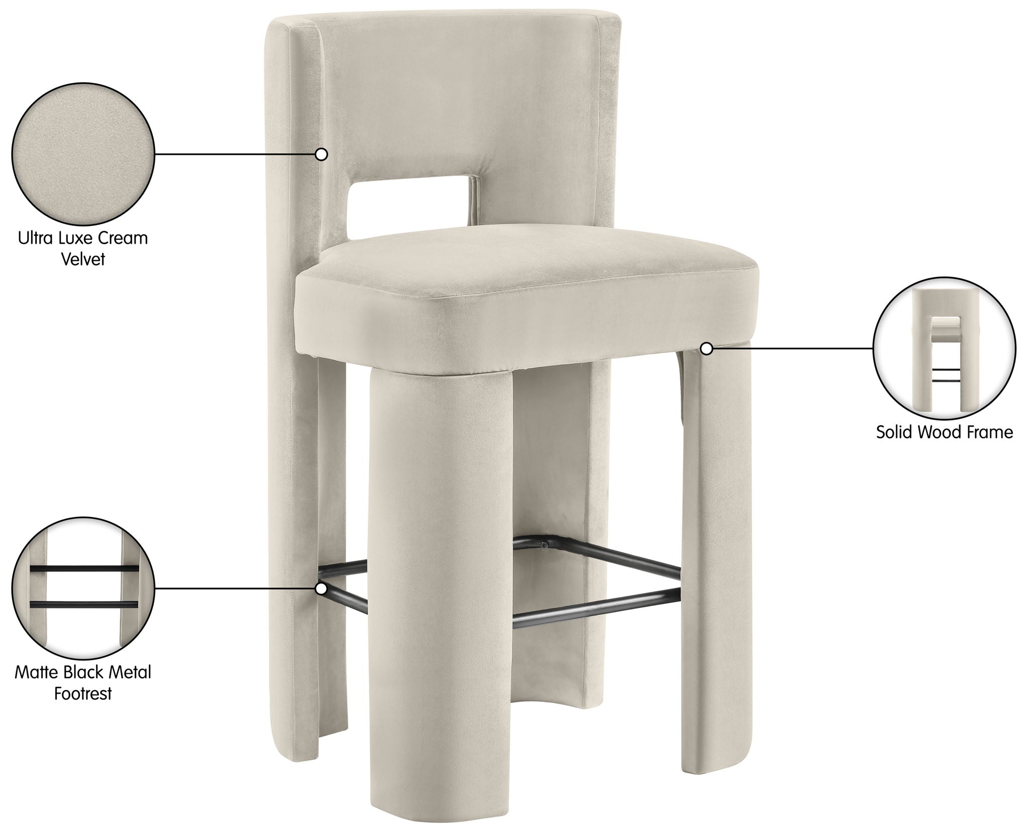 Zuno - Velvet Performance Fabric Upholstered Bar Stool (Set of 2)