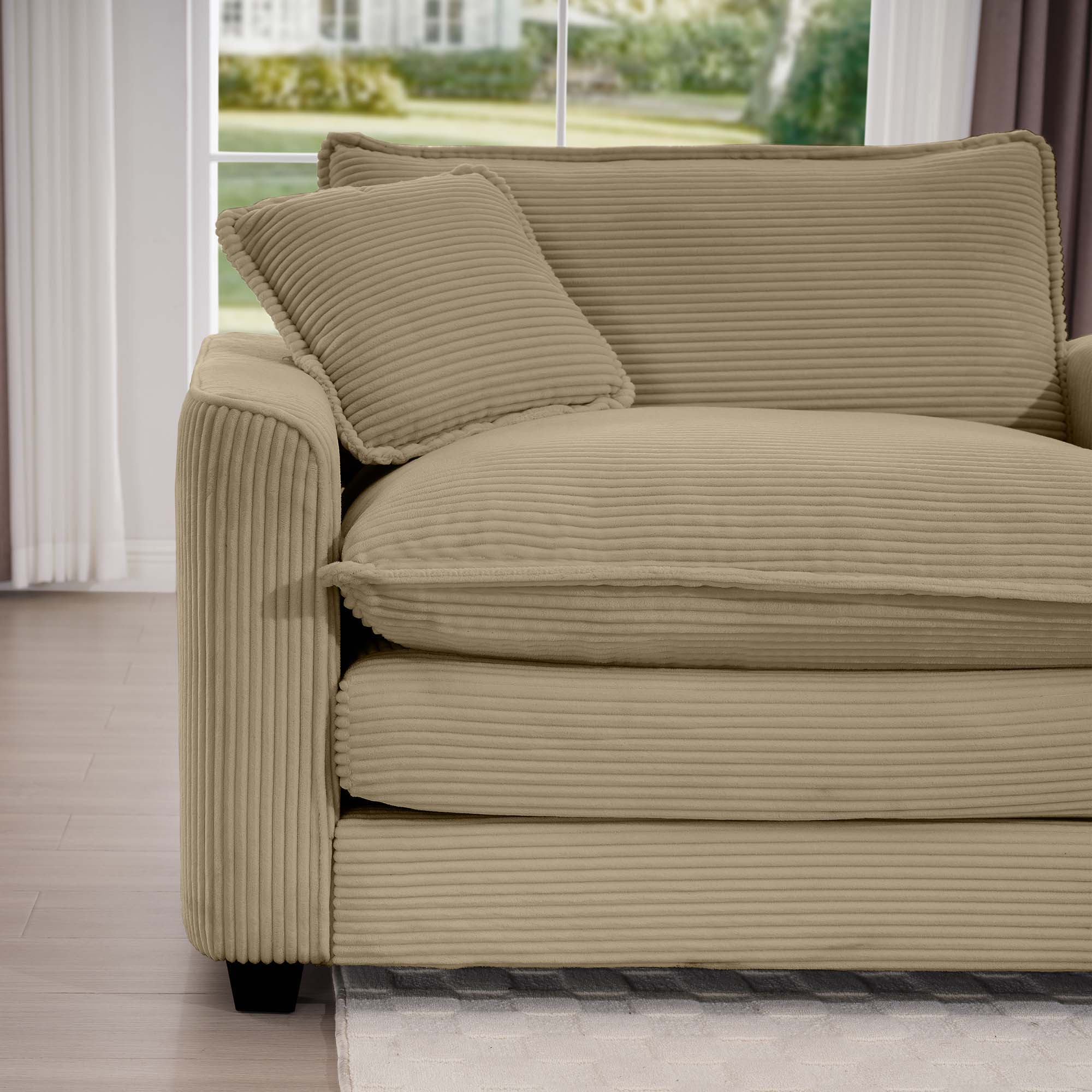 Mid-Century Modern 3 Seater Sectional Sofa With Arm And Throw Pillows