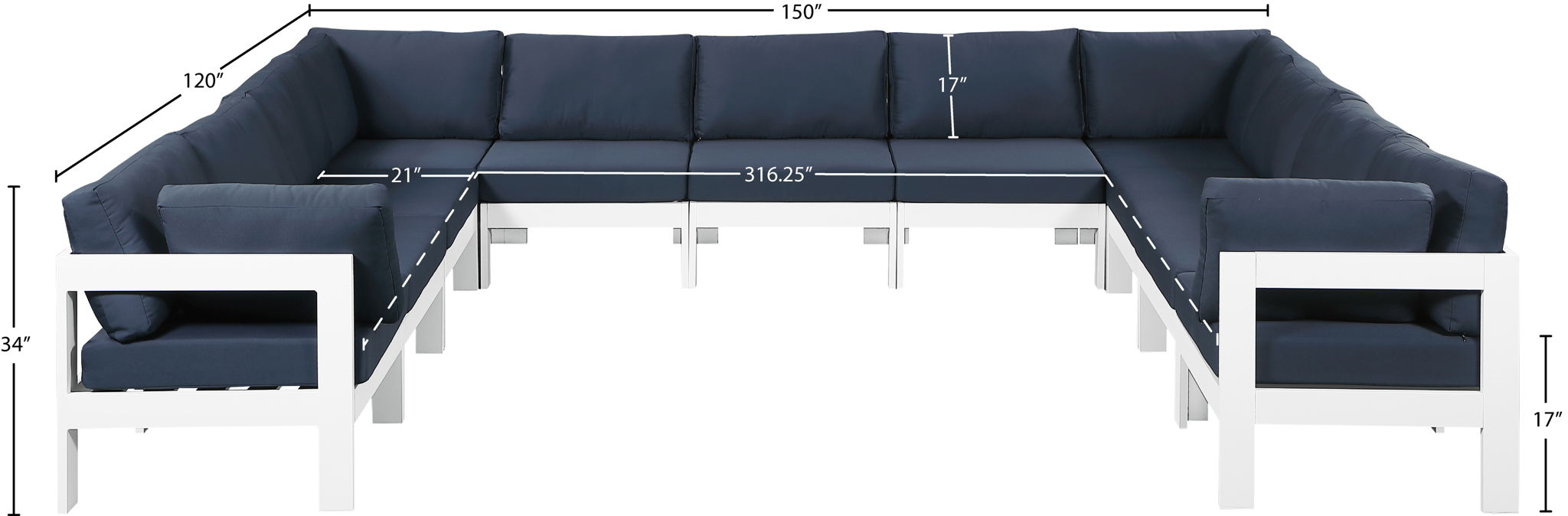 Nizuc - Outdoor Patio 11 Piece Modular Sectional With White Frame