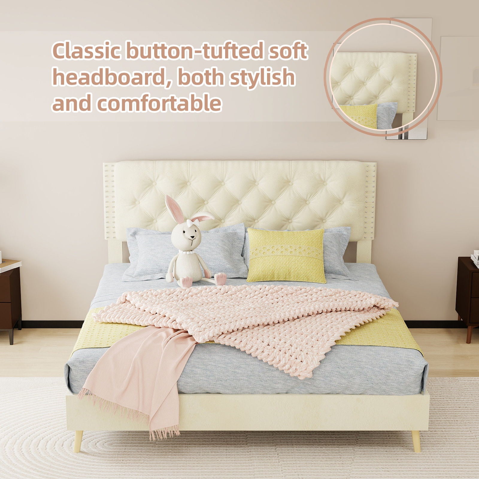 Upholstered Bed With Tufted Headboard