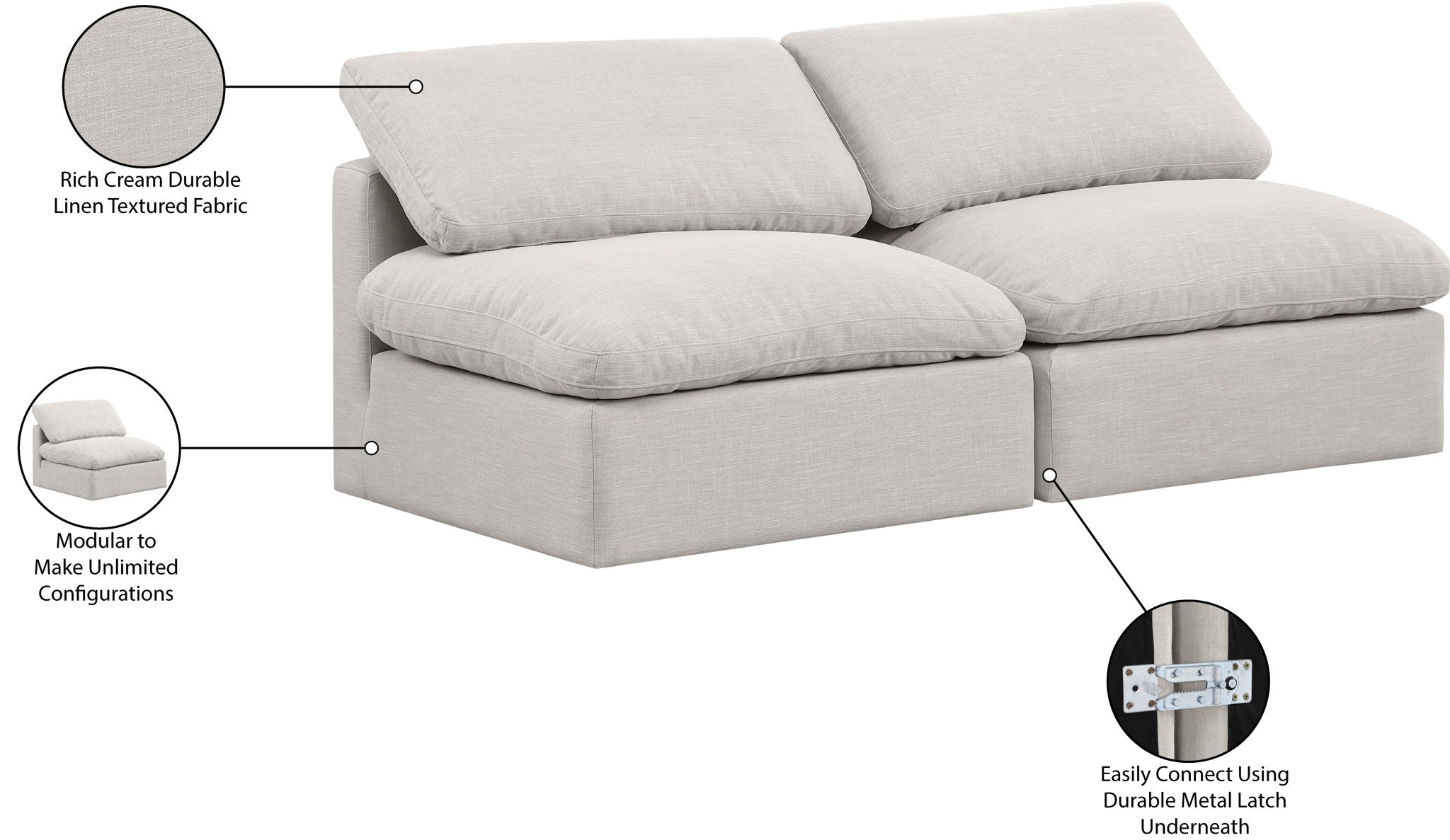 Indulge - Linen 2 Seat Modular Armless Sofa