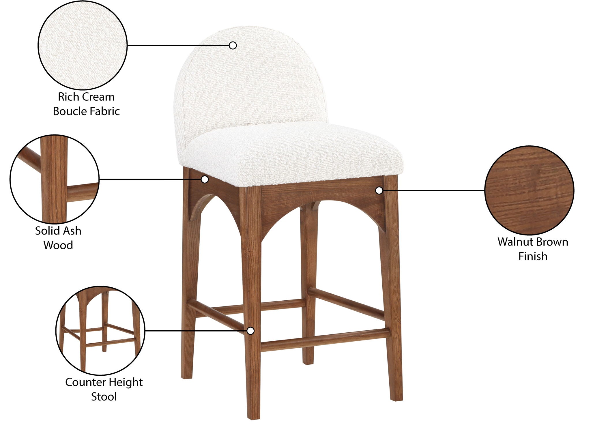 Waldorf - Boucle Stool With Brown Legs
