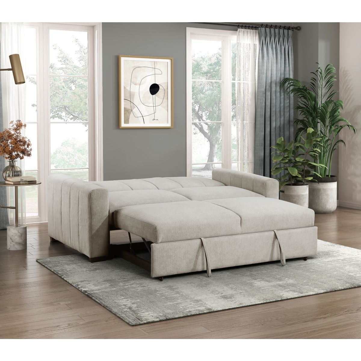 Michah - Convertible Sofa With Pull-Out Bed - Light Gray