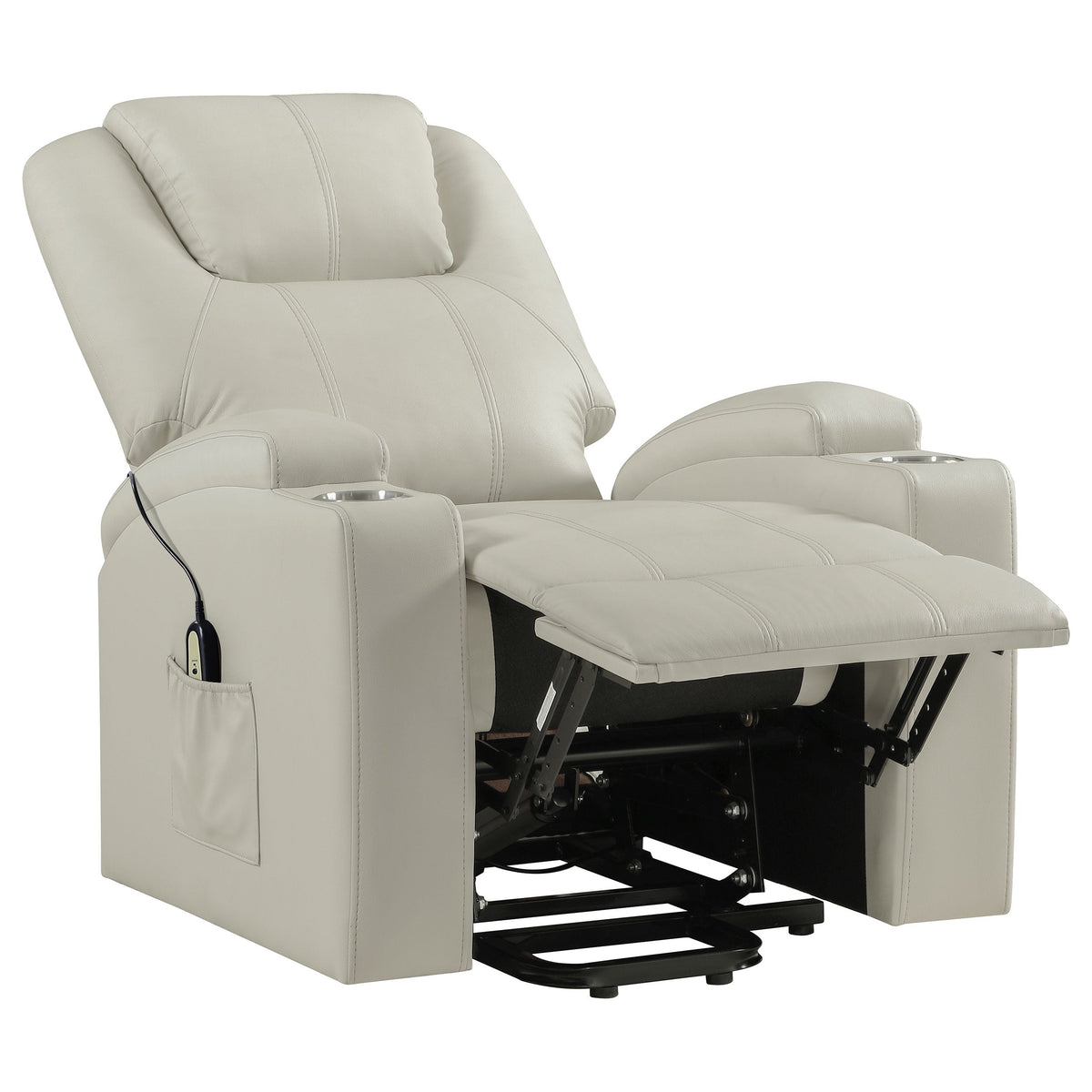 Armstrong Tufted Faux Leather Power Lift Massage Recliner Ivory