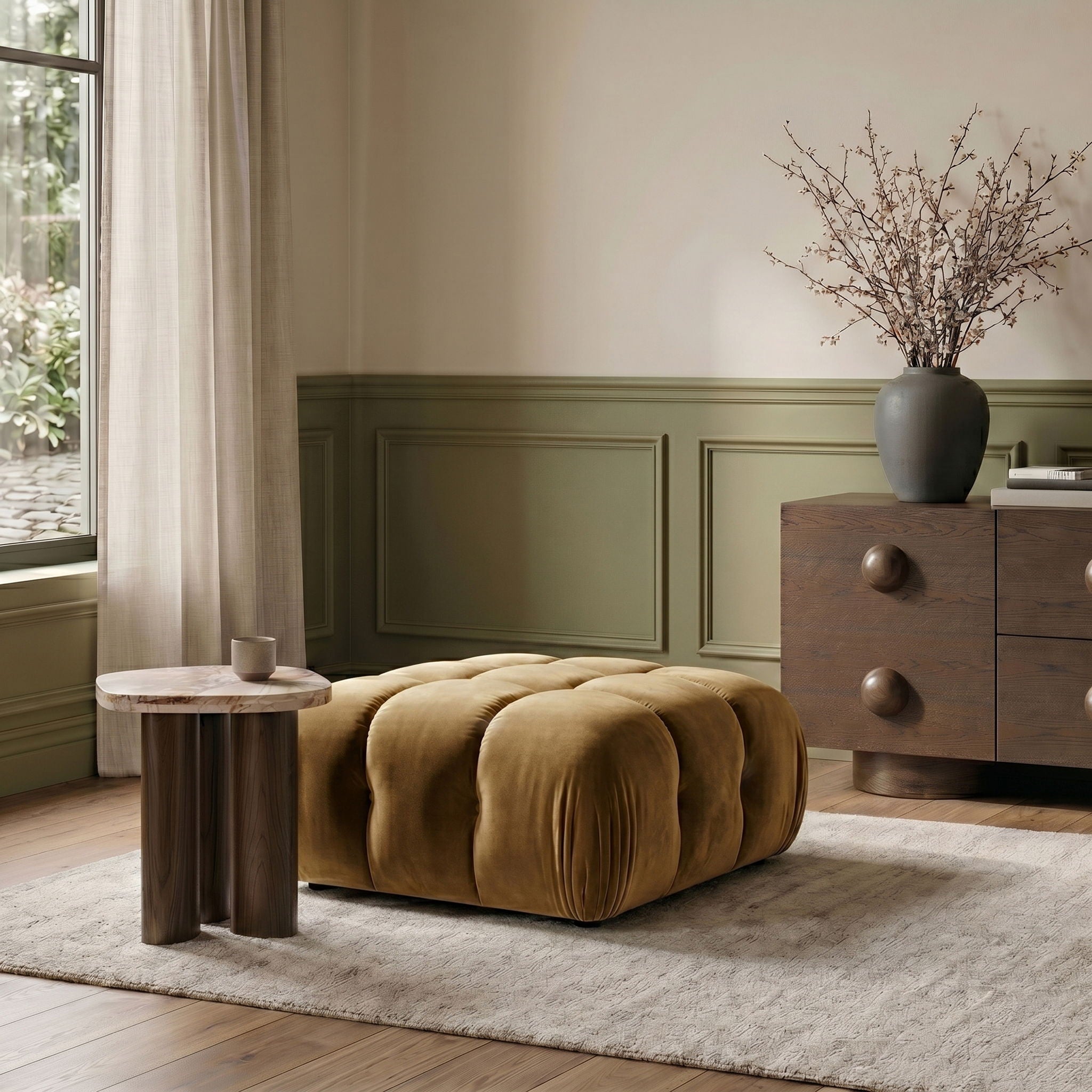 Orin - Velvet Performance Fabric Upholstered Modular Ottoman