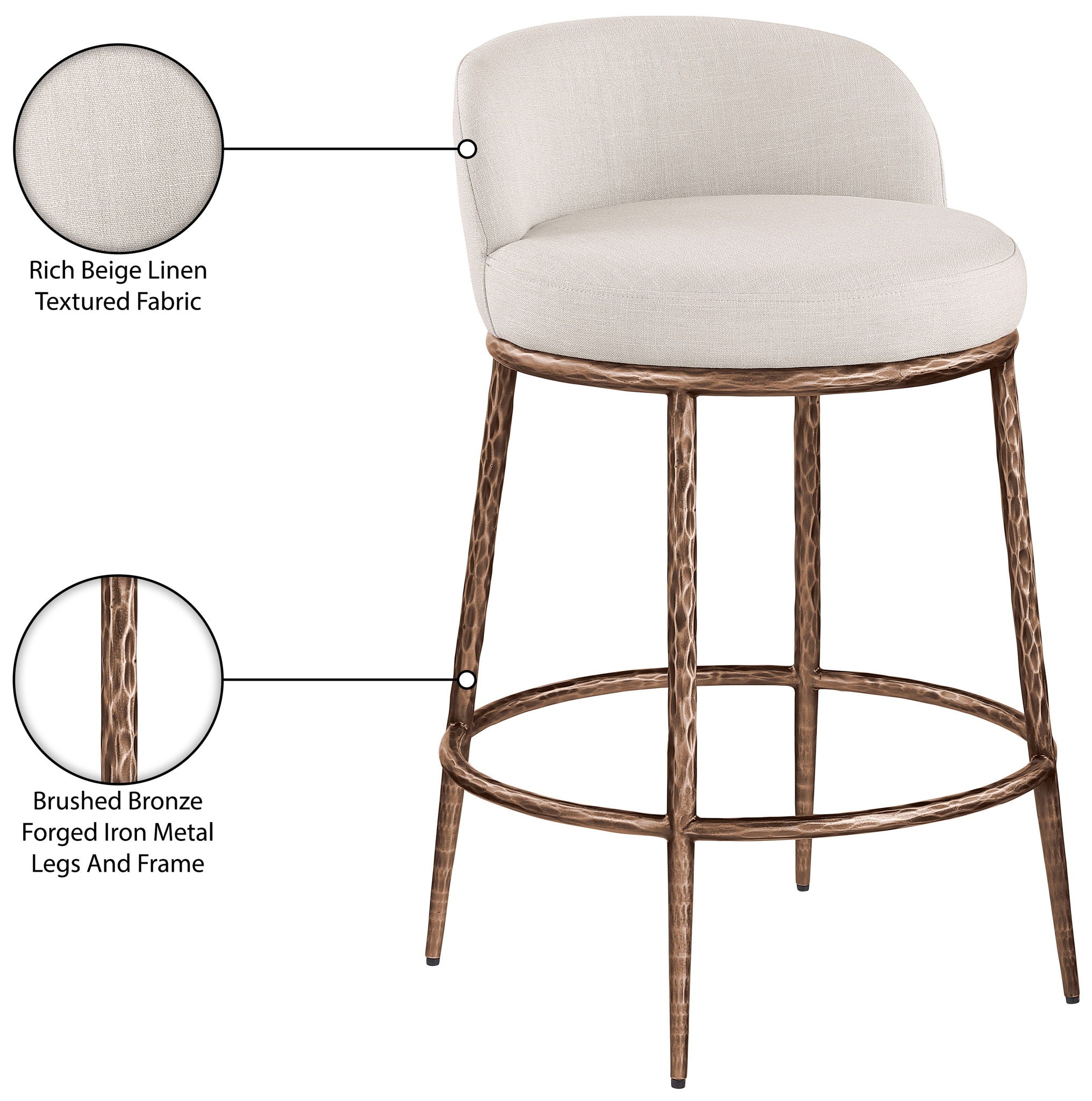 Ferro - Upholstered Counter Stool With Brushed Bronze Base