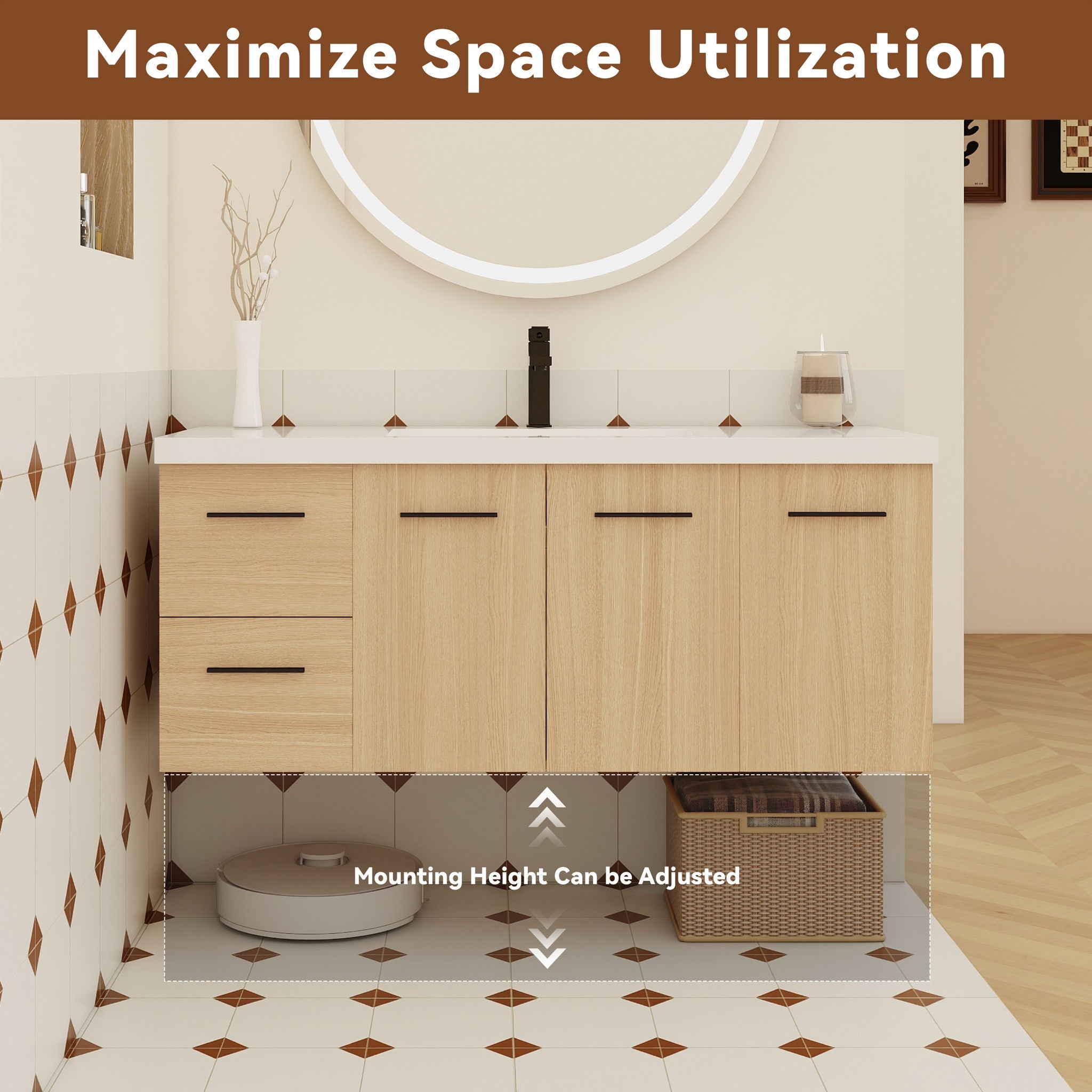 Floating Bathroom Vanity With Sink, Modular Cabinet