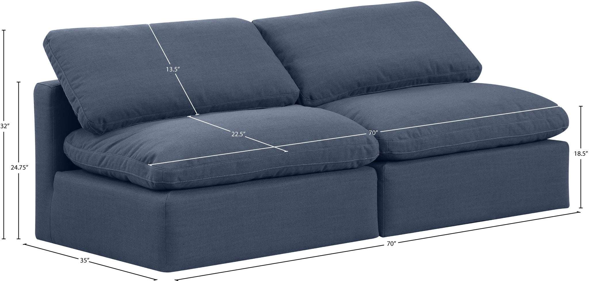 Indulge - Linen 2 Seat Modular Armless Sofa