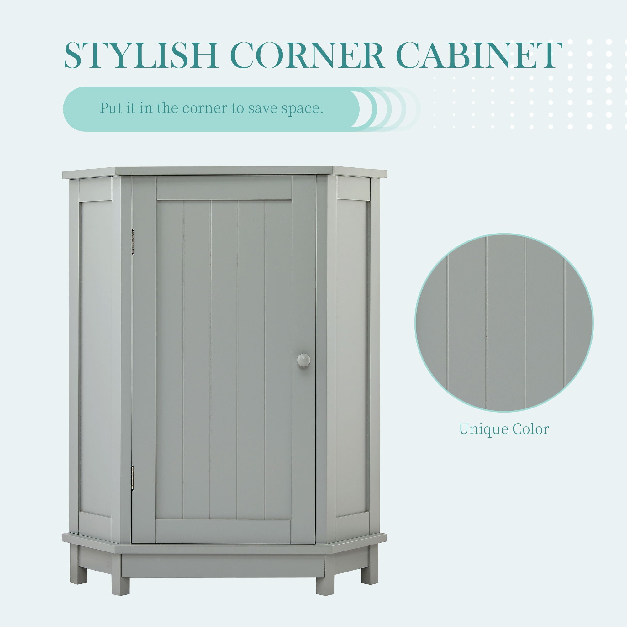 Triangle Corner Bathroom Cabinet With Adjustable Shelf, Storage Unit - Gray