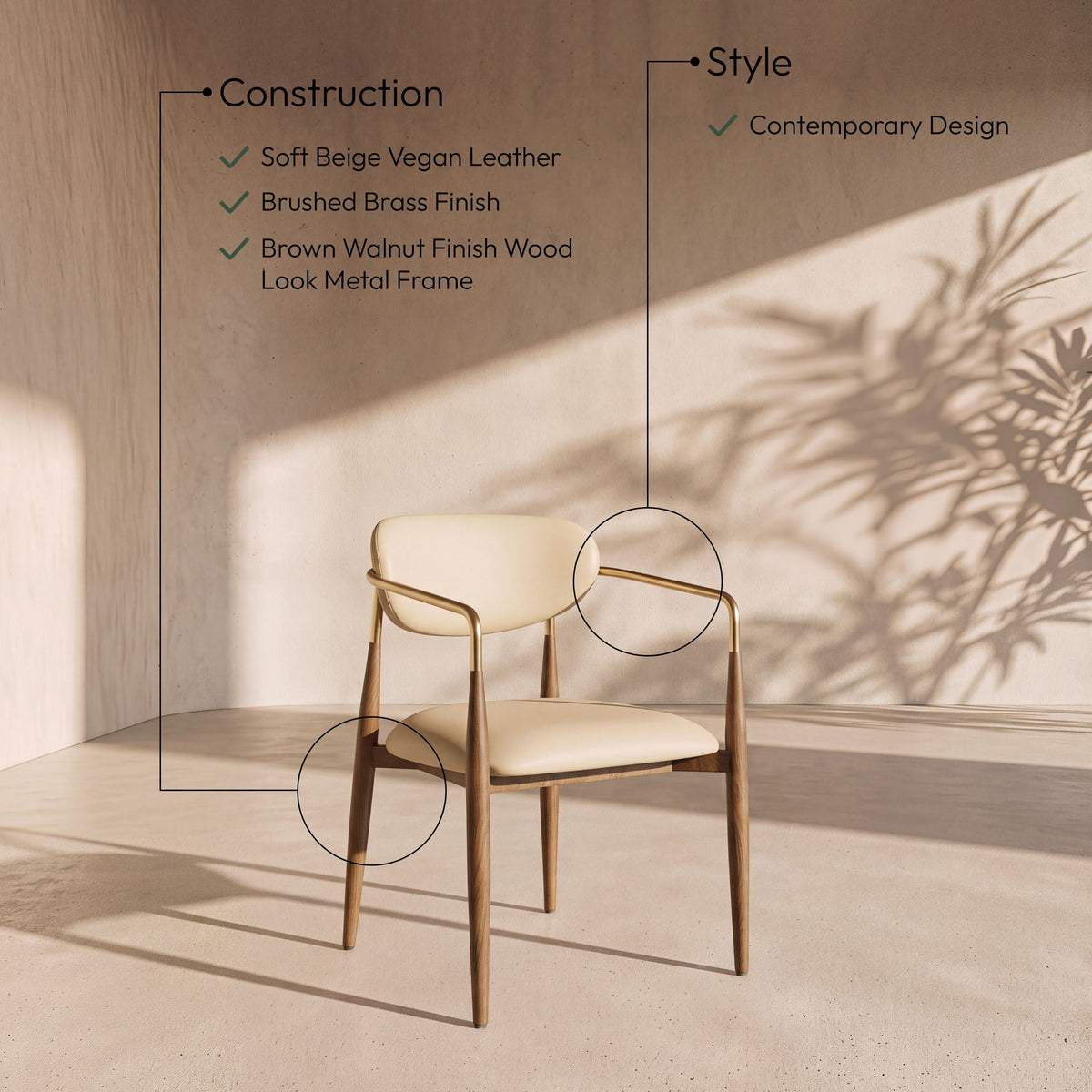 Ronda - Vegan Leather Upholstered Dining Arm Chair - Walnut Legs