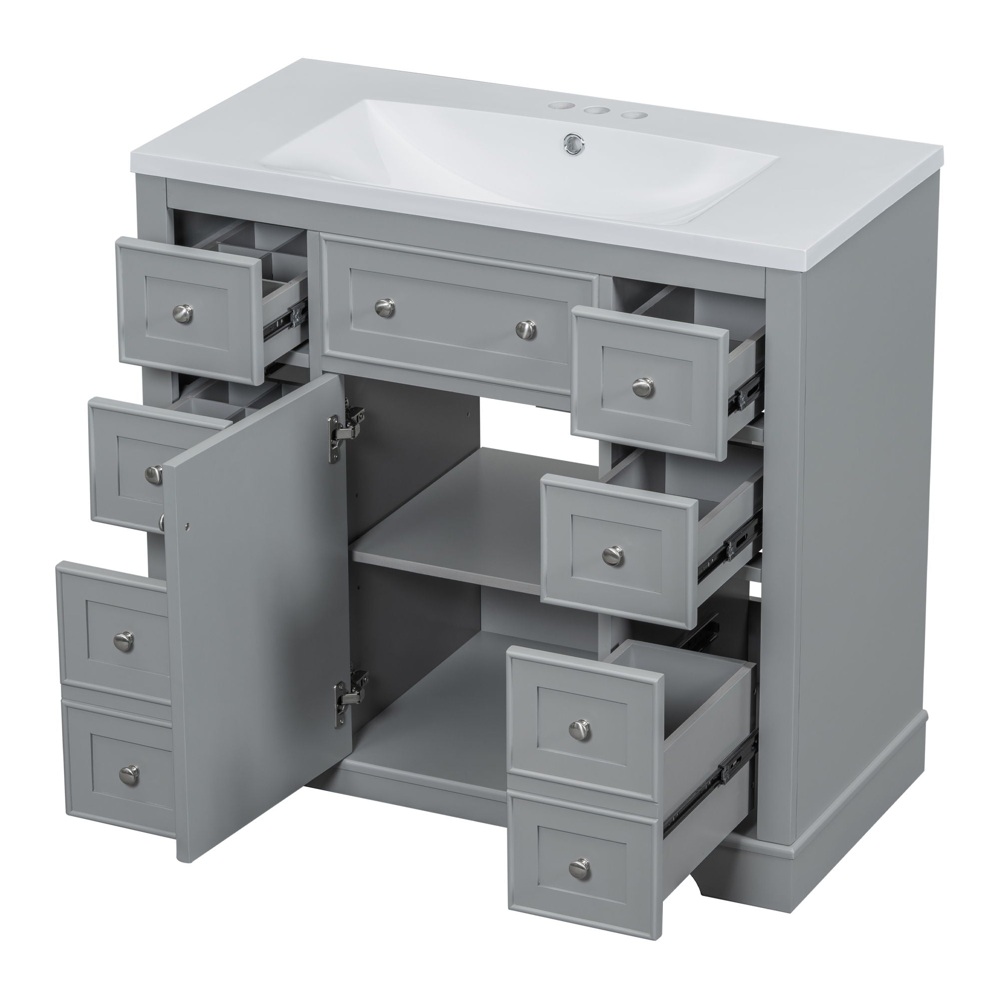 Modern Bathroom Vanity With Sink Combo, 6 Drawers And 1 Cabinet