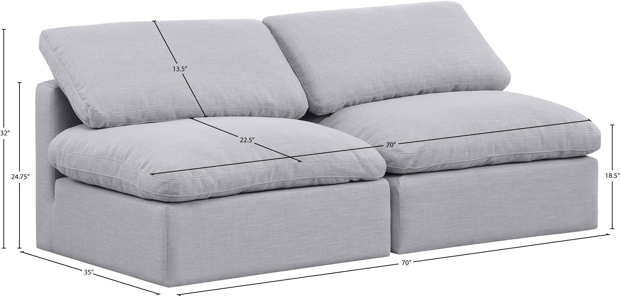 Indulge - Linen 2 Seat Modular Armless Sofa