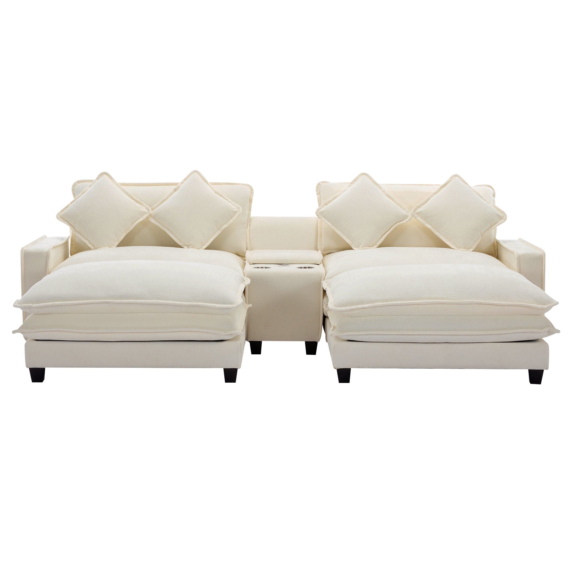 Sectional Sofa Upholstered Sofa With Two Removable Ottoman, Two USB Ports, Two Cup Holders And Large Storage Box For Living Room