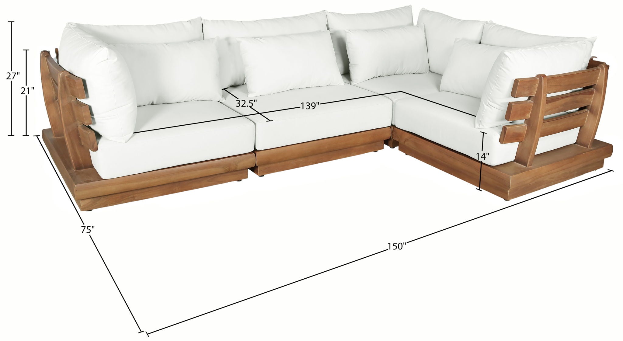 Mirella - 4 Piece Water Resistant Fabric Outdoor Patio Modular Sectional