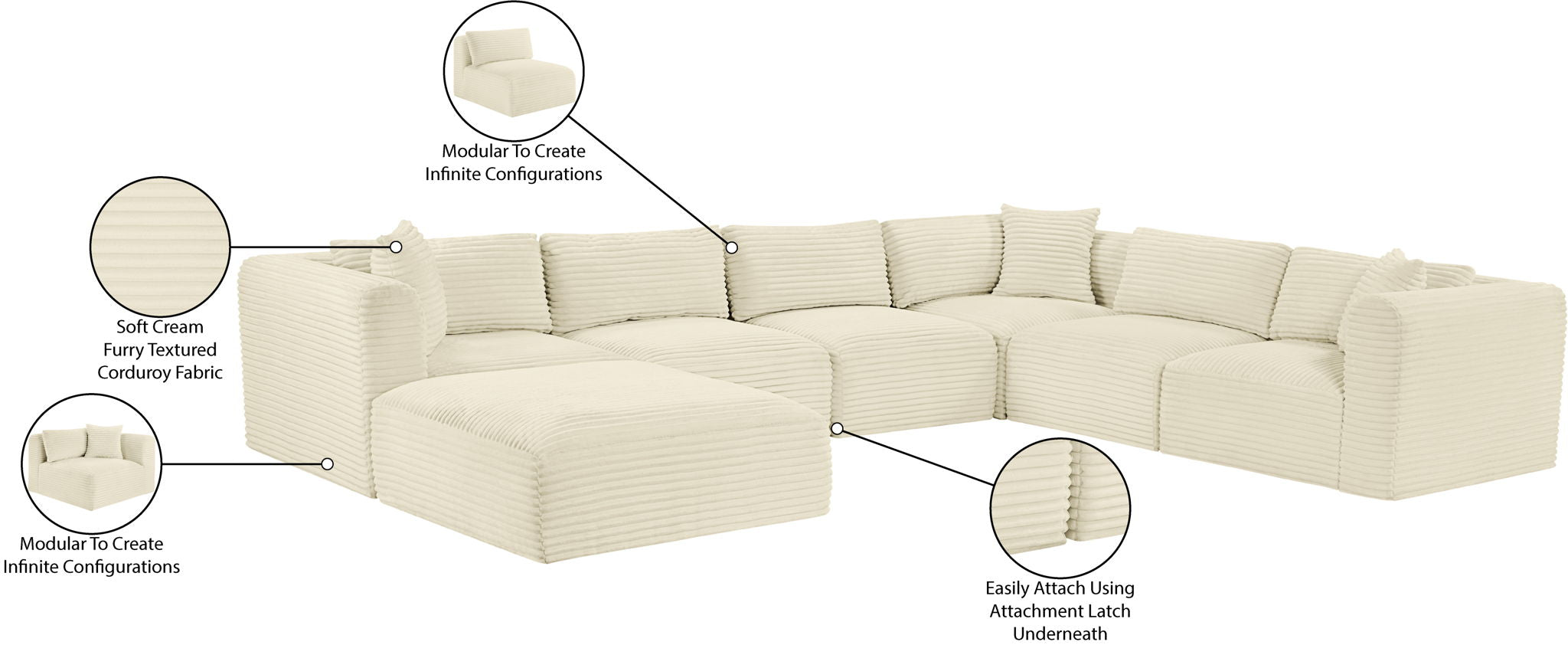 Shaggy - 7 Piece Modular U-Shaped Sectional With Ottoman