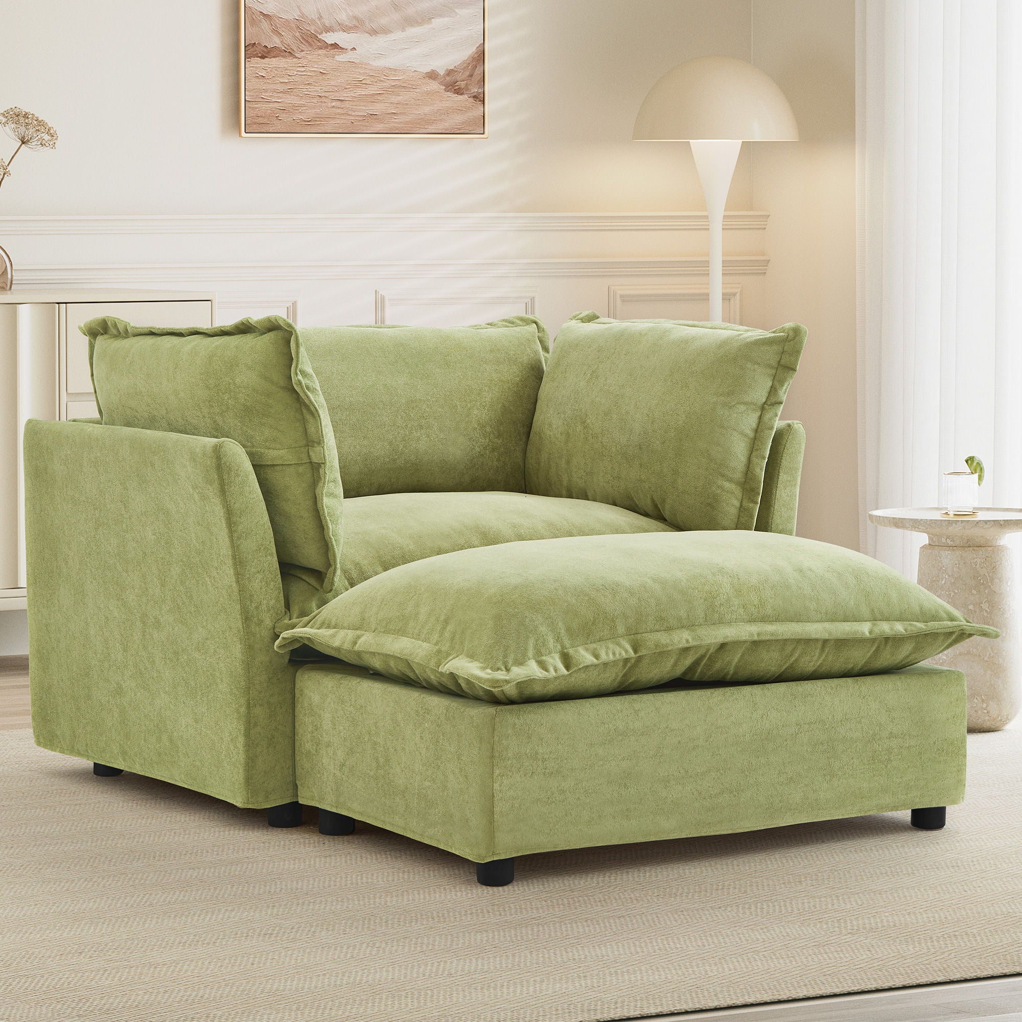 Modern Armchair Sofa With Movable Ottoman