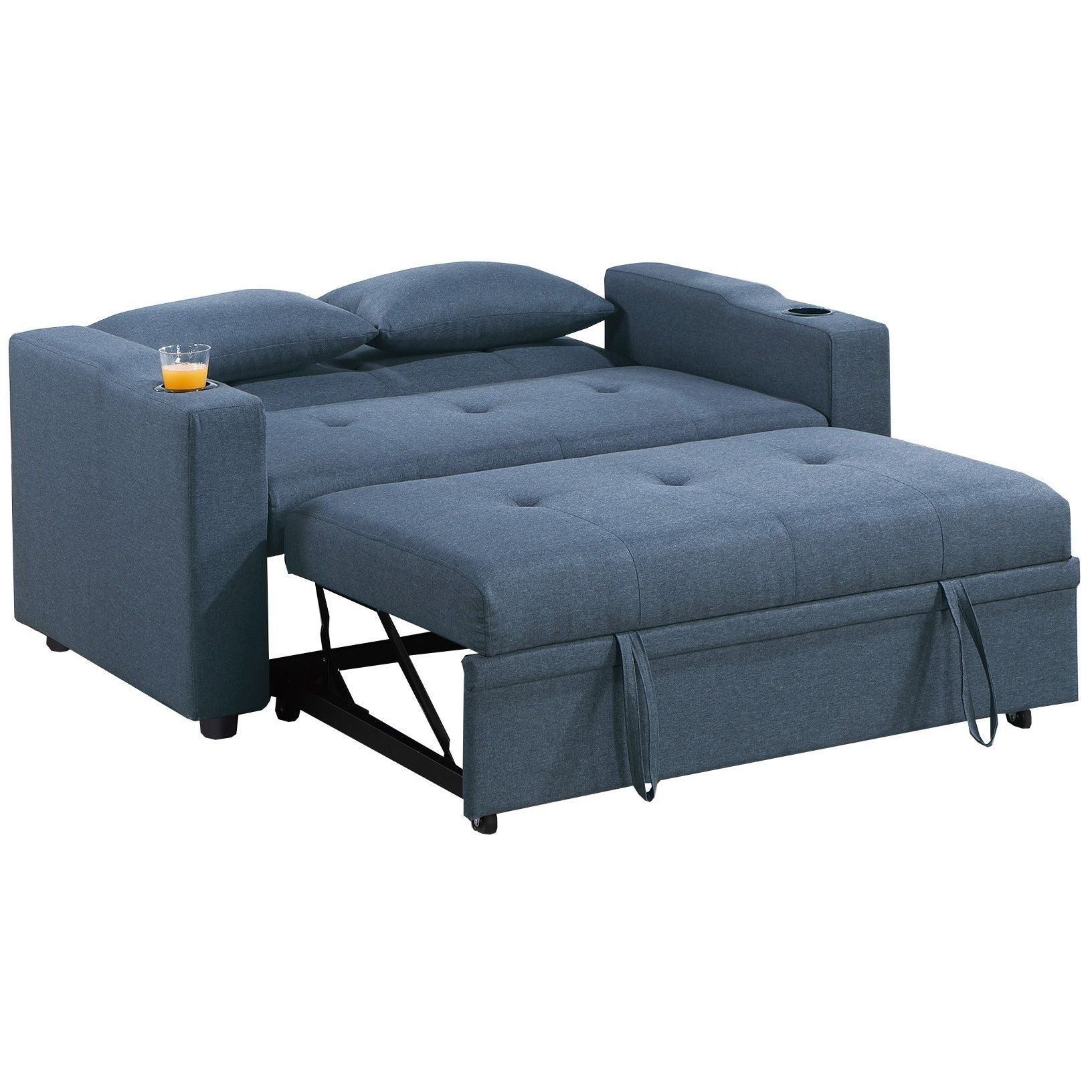 Modern Style Convertible Sofa With Pull-Out Bed, USB Ports & Cup Holders