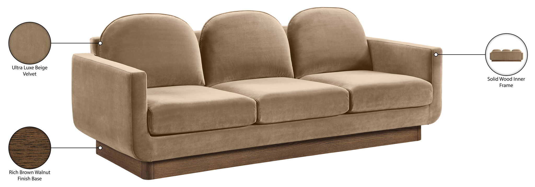 Diviento - Velvet Performance Fabric Upholstered Sofa