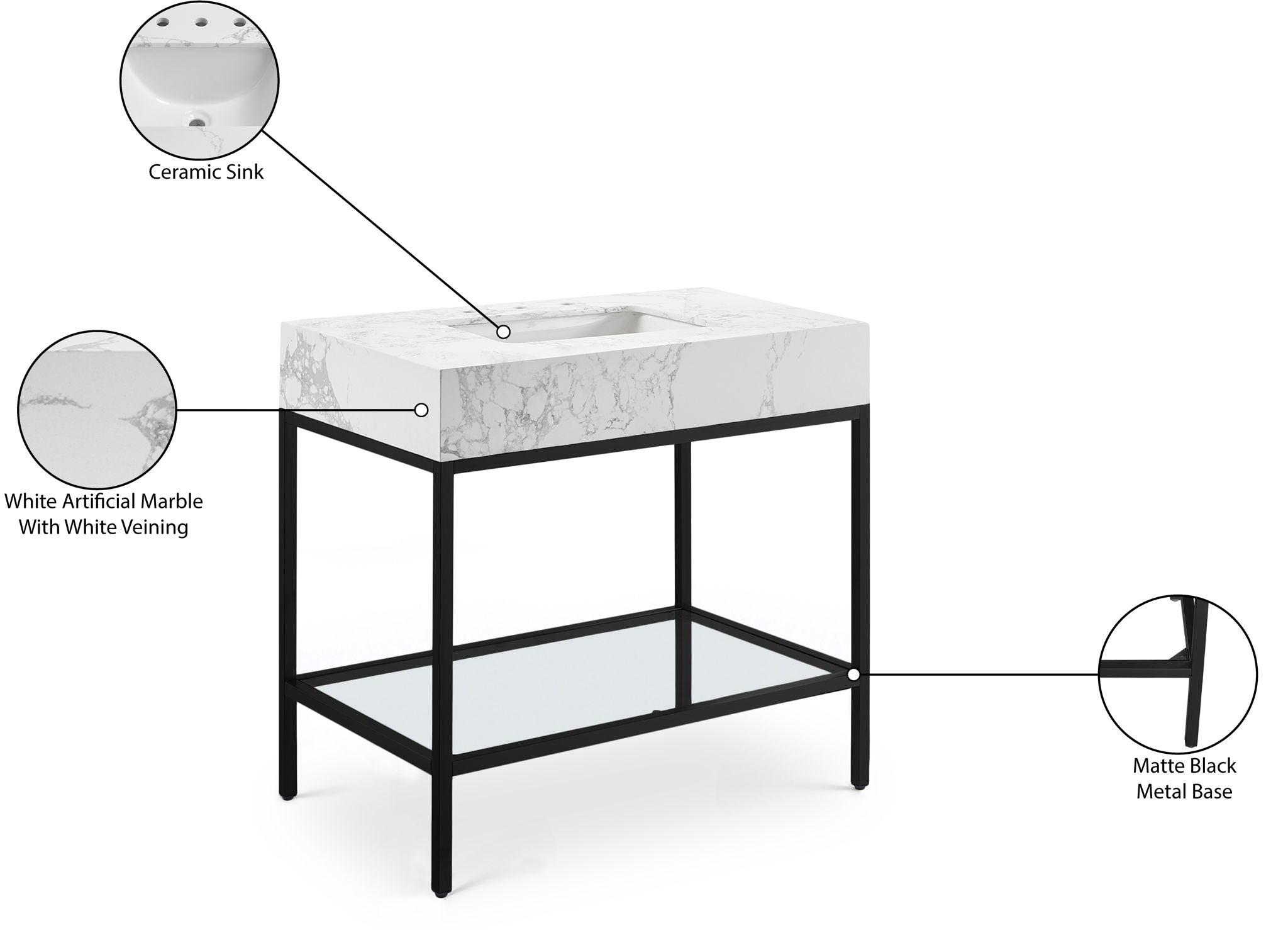 Marmo - Engineered Marble Bathroom Vanity With Black Base