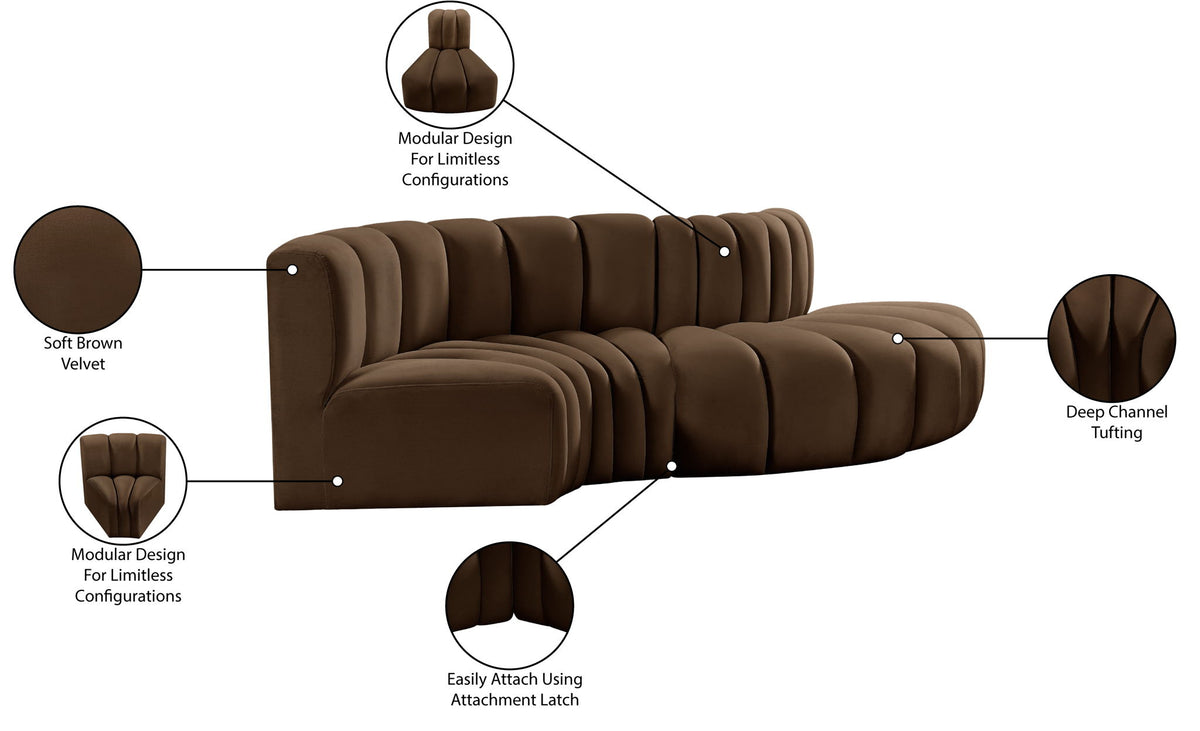 Arc - Velvet 4 Piece L-Shaped Modular Sofa