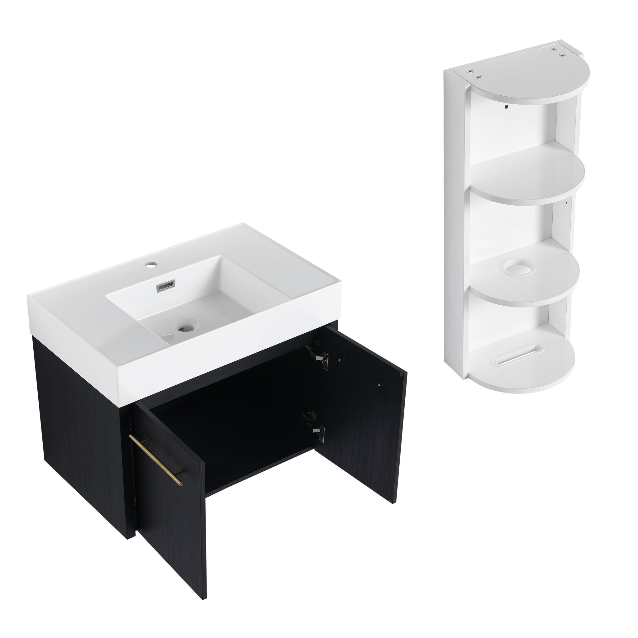 Modern Wall Mounted Bathroom Vanity With Left Sink And Storage Rack