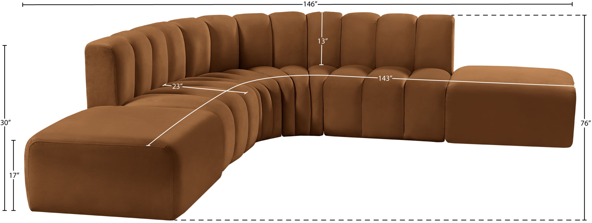 Arc - Velvet 6 Piece Corner Modular Sofa - Saddle