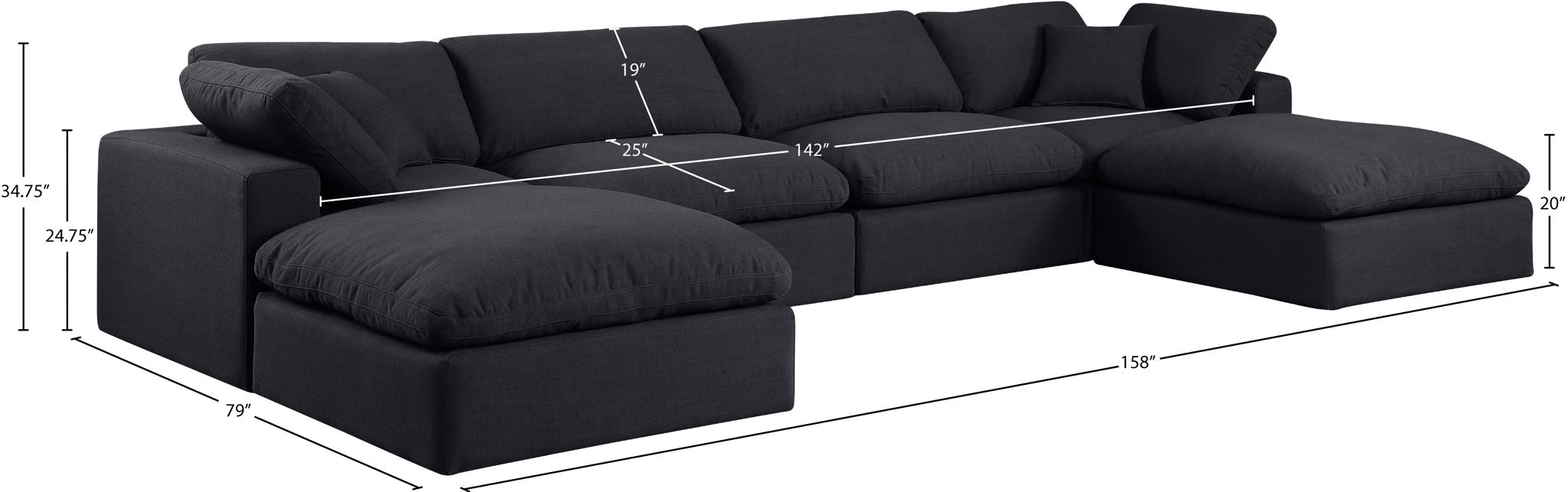 Comfy - 6 Piece Linen Modular Double Chaise Sectional
