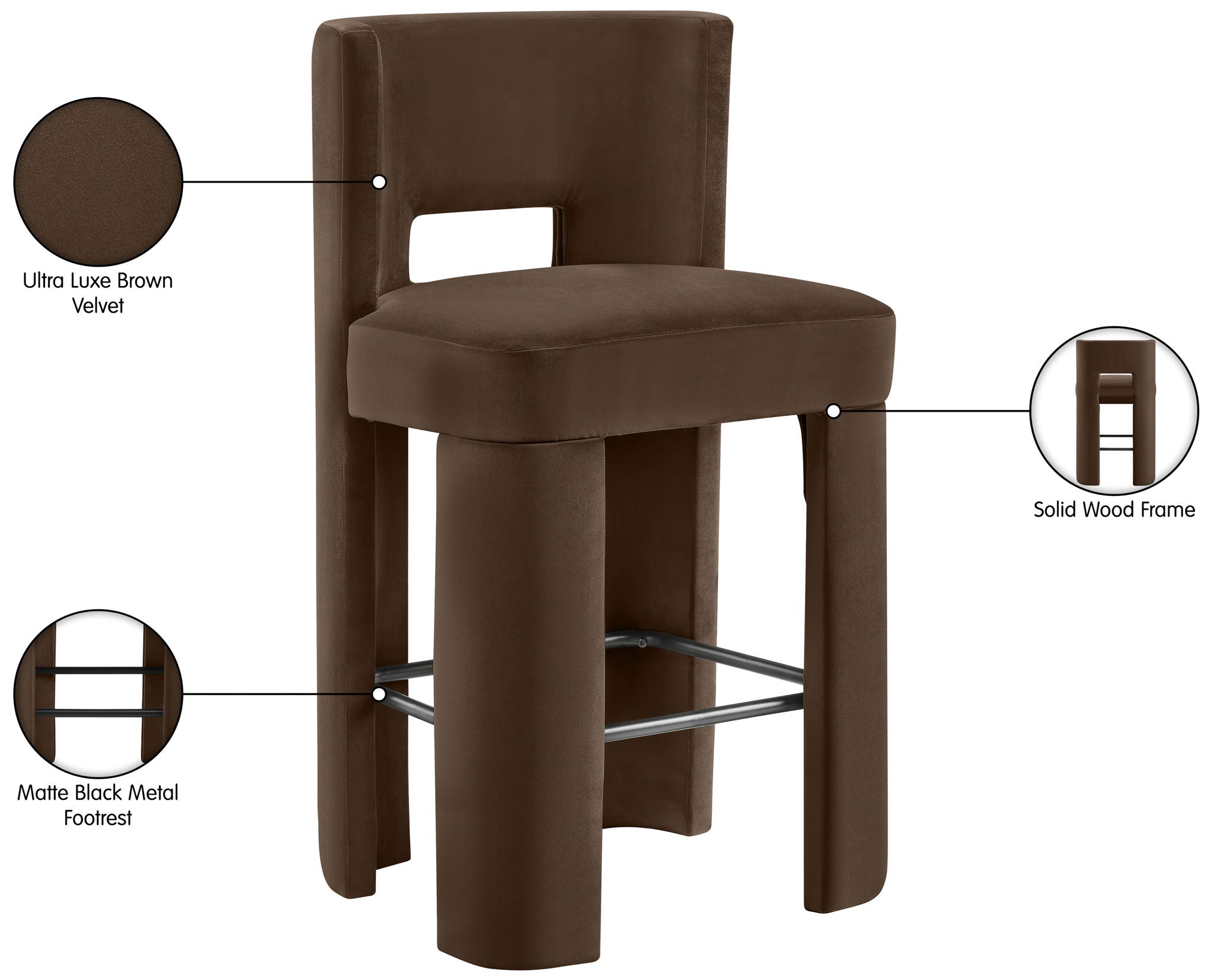 Zuno - Velvet Performance Fabric Upholstered Bar Stool (Set of 2)