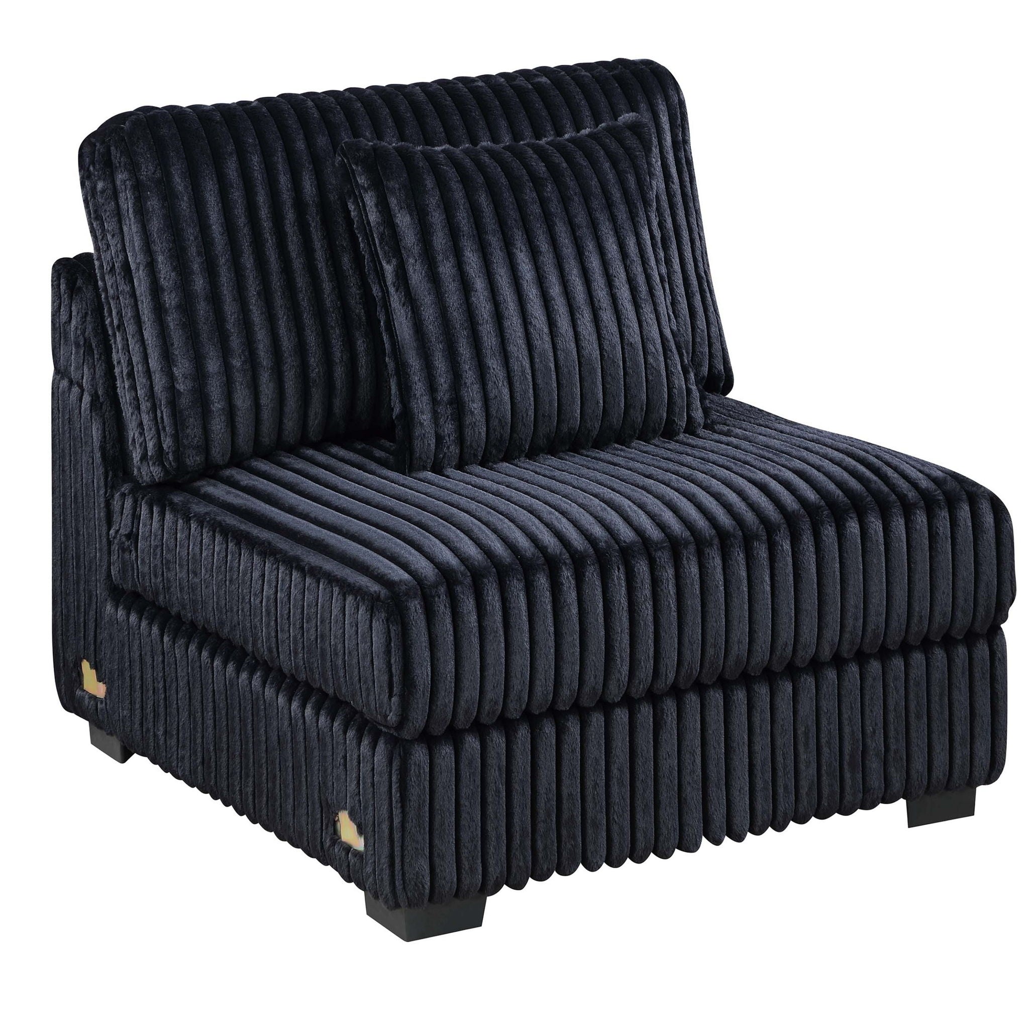 Armless Chair With Pillow, Living Room Furniture, Soft Upholstered - Black