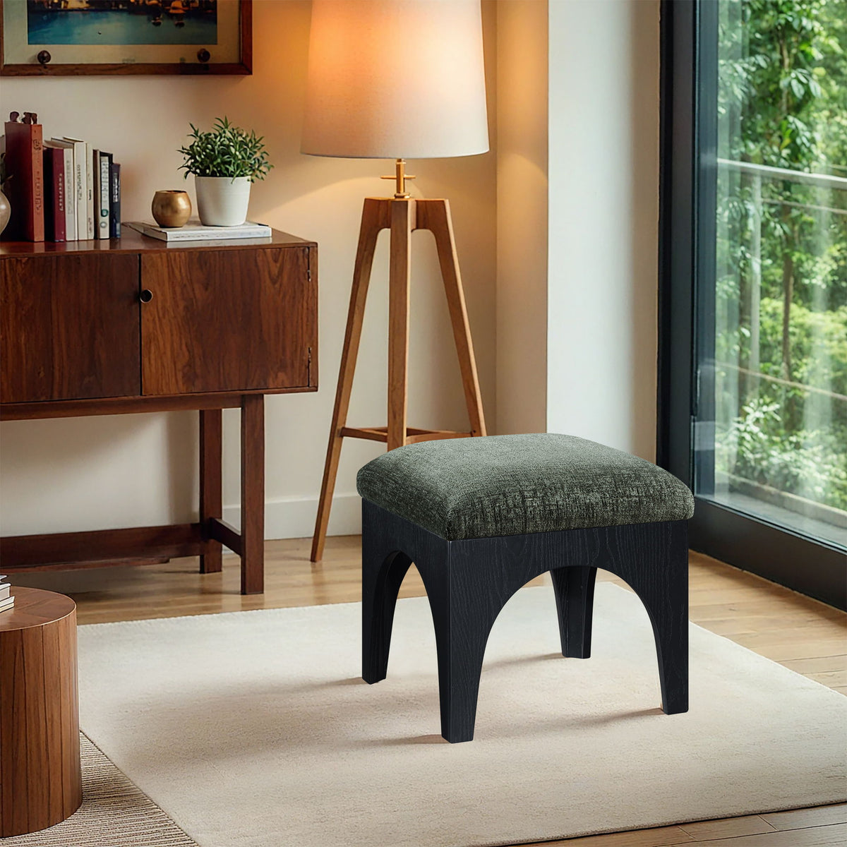 Lawson - Chenille Fabric Ottoman - Black Base