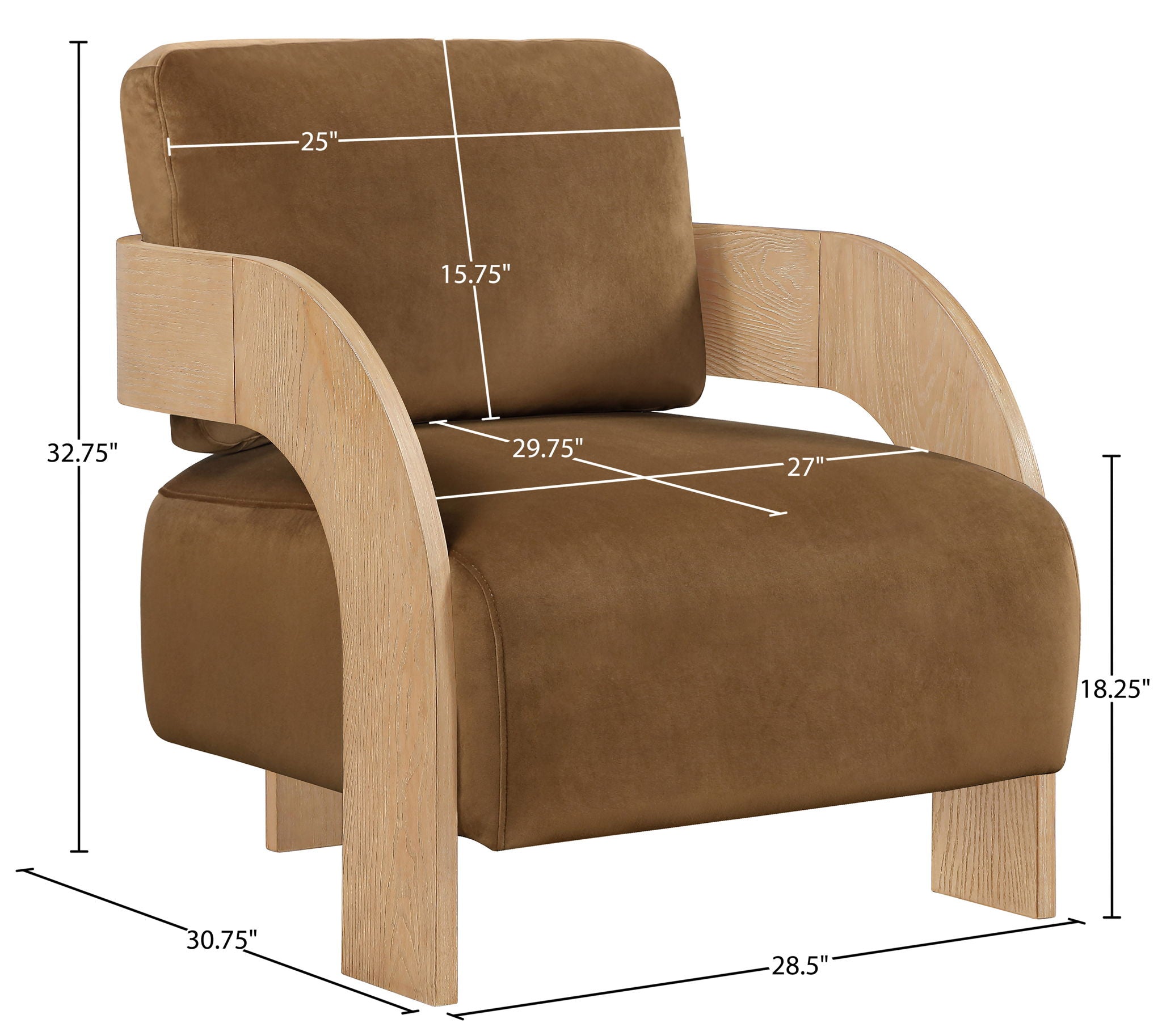 Cedra - Velvet Performance Fabric Upholstered Accent Chair - Natural Frame