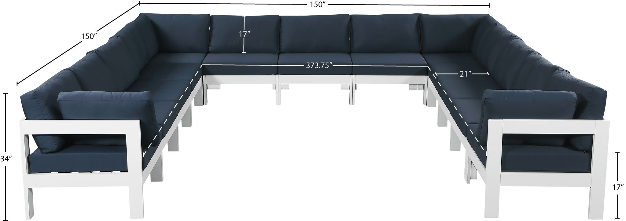 Nizuc - Outdoor Patio 13 Piece Modular Sectional With White Frame