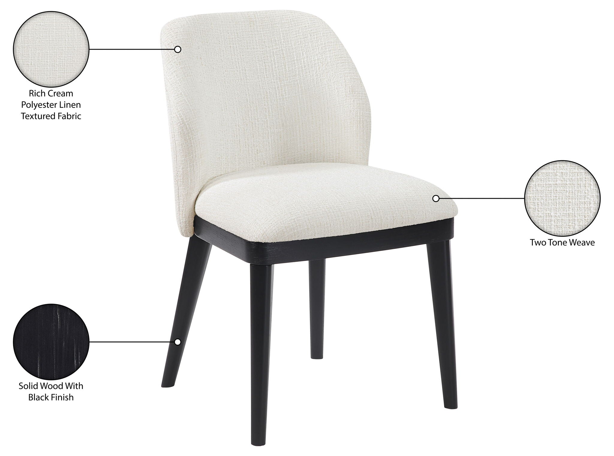 Valeo - Linen Textured Fabric Upholstered Dining Chair (Set of 2) - Painted Black Base